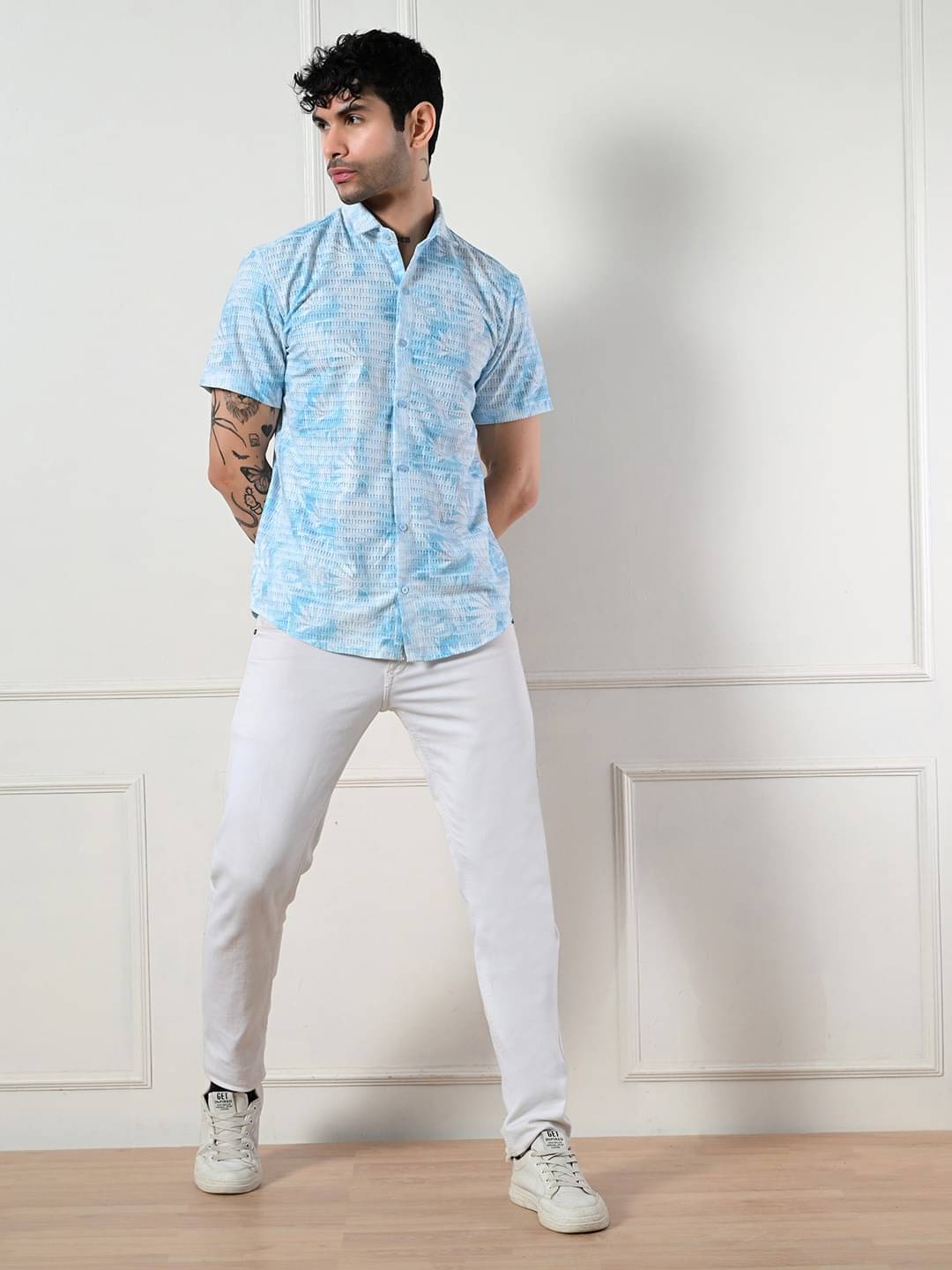 7 GEN Cotton Blend Regular Fit Self Design Half Sleeves Men's Casual Shirt - Blue ( Pack of 1 ) 7 GEN Cotton Blend Regular Fit Self Design Half Sleeves Men's Casual Shirt - Blue ( Pack of 1 )