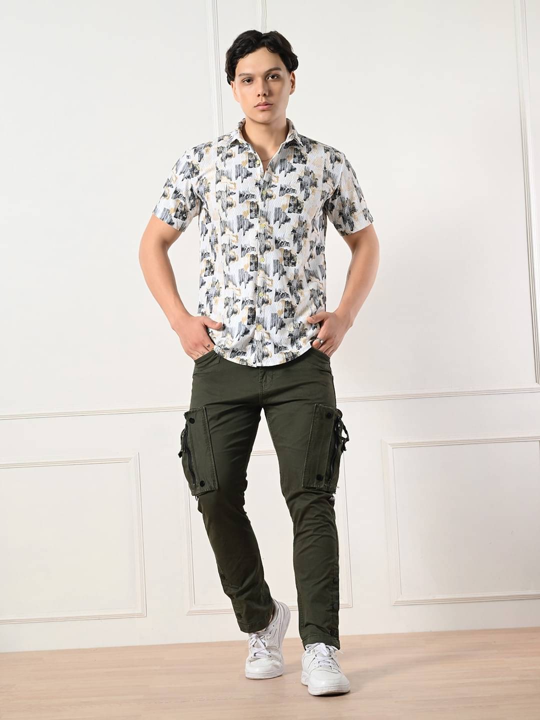     			7 GEN Cotton Blend Regular Fit Self Design Half Sleeves Men's Casual Shirt - Yellow ( Pack of 1 )