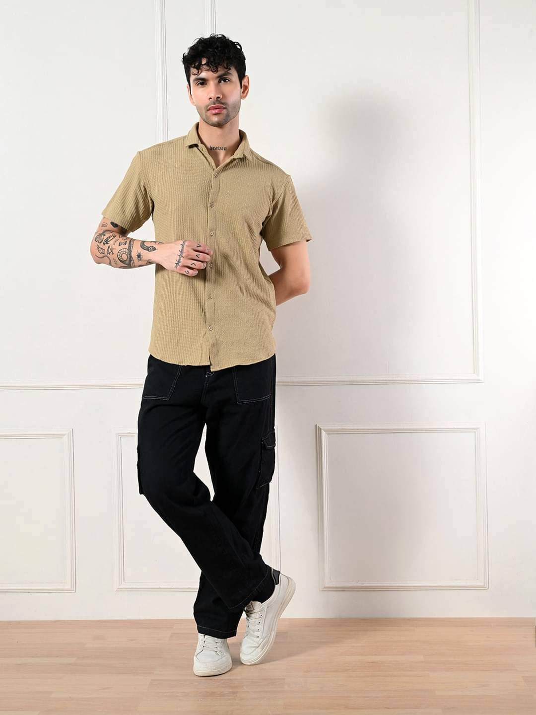 7 GEN Cotton Blend Regular Fit Solids Half Sleeves Men's Casual Shirt - Beige ( Pack of 1 ) 7 GEN Cotton Blend Regular Fit Solids Half Sleeves Men's Casual Shirt - Beige ( Pack of 1 )