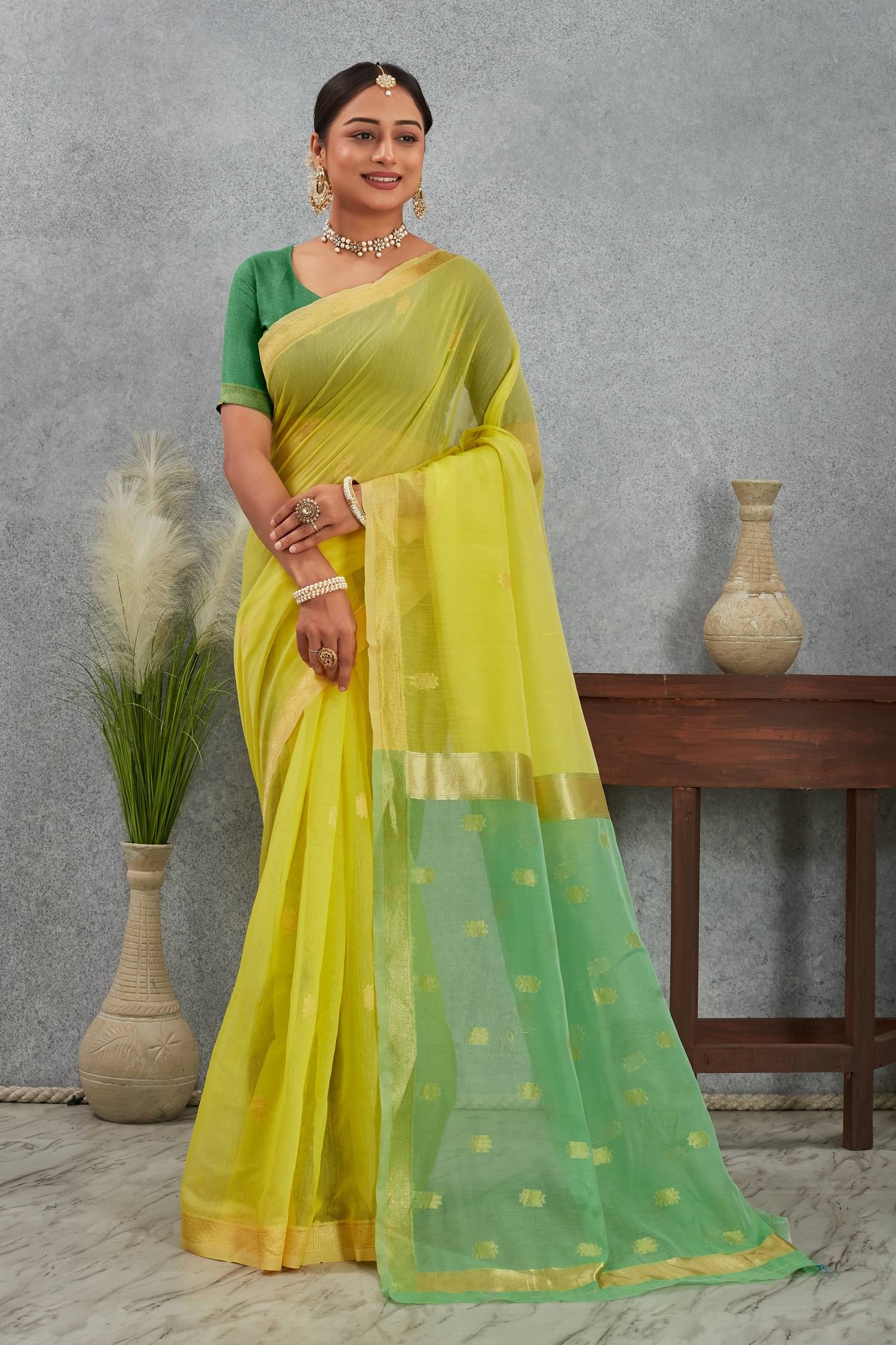 A TO Z CART Chanderi Woven Saree With Unstitched Blouse Piece ( Yellow ) A TO Z CART Chanderi Woven Saree With Unstitched Blouse Piece ( Yellow )