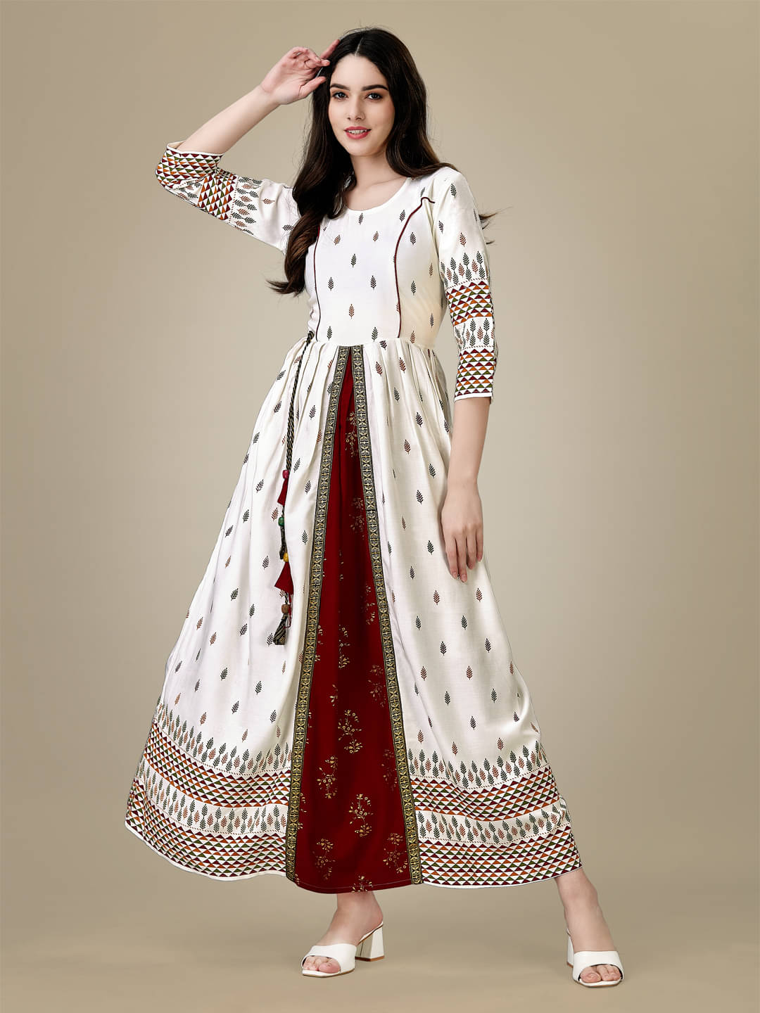     			A TO Z CART Women Rayon Flared Stitched Ethnic Gown ( White )