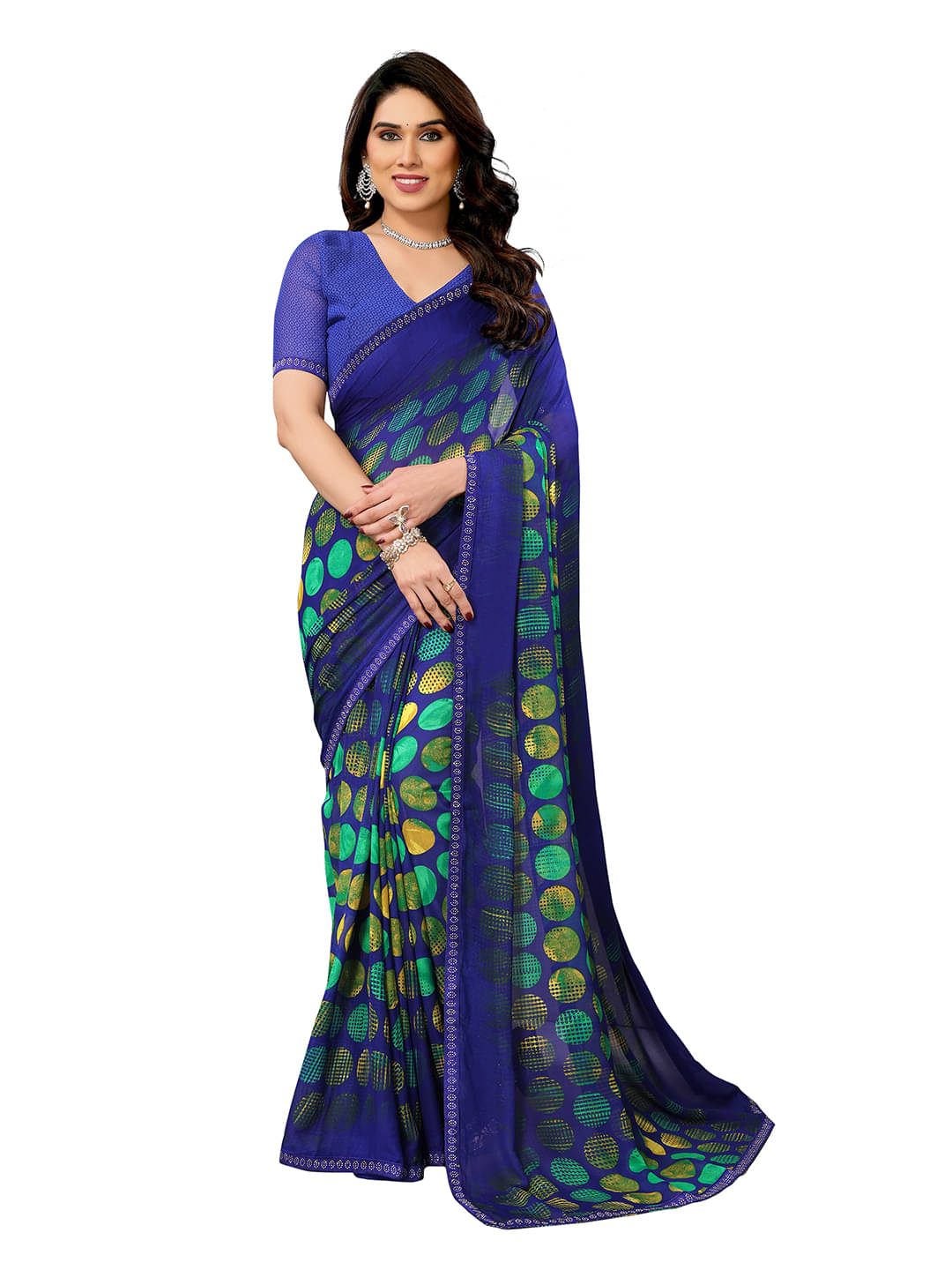 ANAND SAREES Georgette Printed Ilkal Saree With Unstitched Blouse Piece ( Blue ) ANAND SAREES Georgette Printed Ilkal Saree With Unstitched Blouse Piece ( Blue )