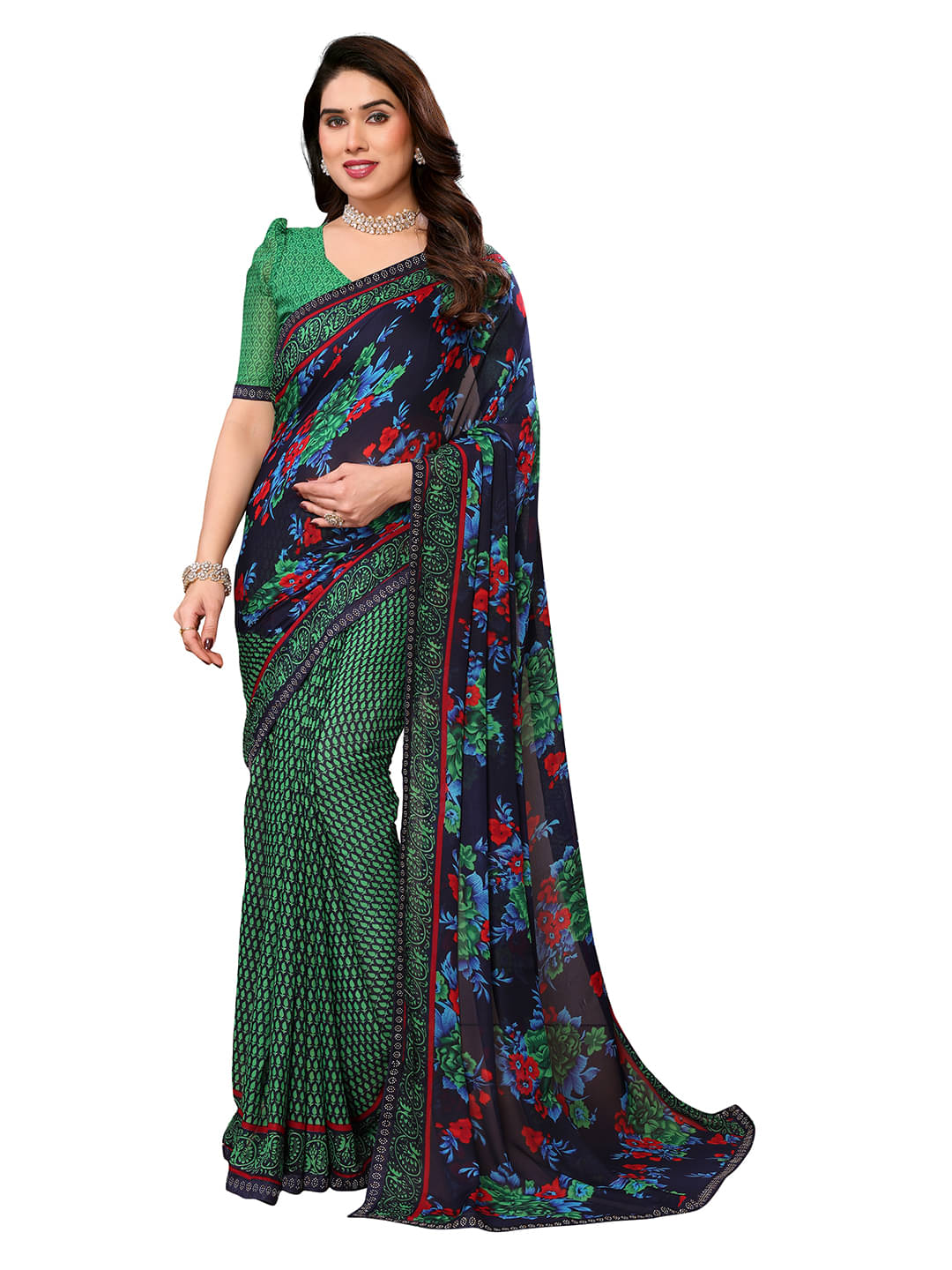 ANAND SAREES Georgette Printed Ilkal Saree With Unstitched Blouse Piece ( Green ) ANAND SAREES Georgette Printed Ilkal Saree With Unstitched Blouse Piece ( Green )