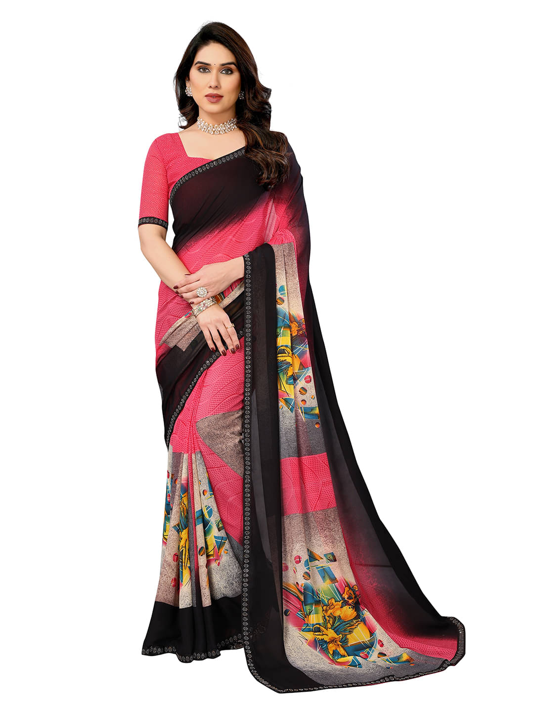 ANAND SAREES Georgette Printed Ilkal Saree With Unstitched Blouse Piece ( Pink ) ANAND SAREES Georgette Printed Ilkal Saree With Unstitched Blouse Piece ( Pink )