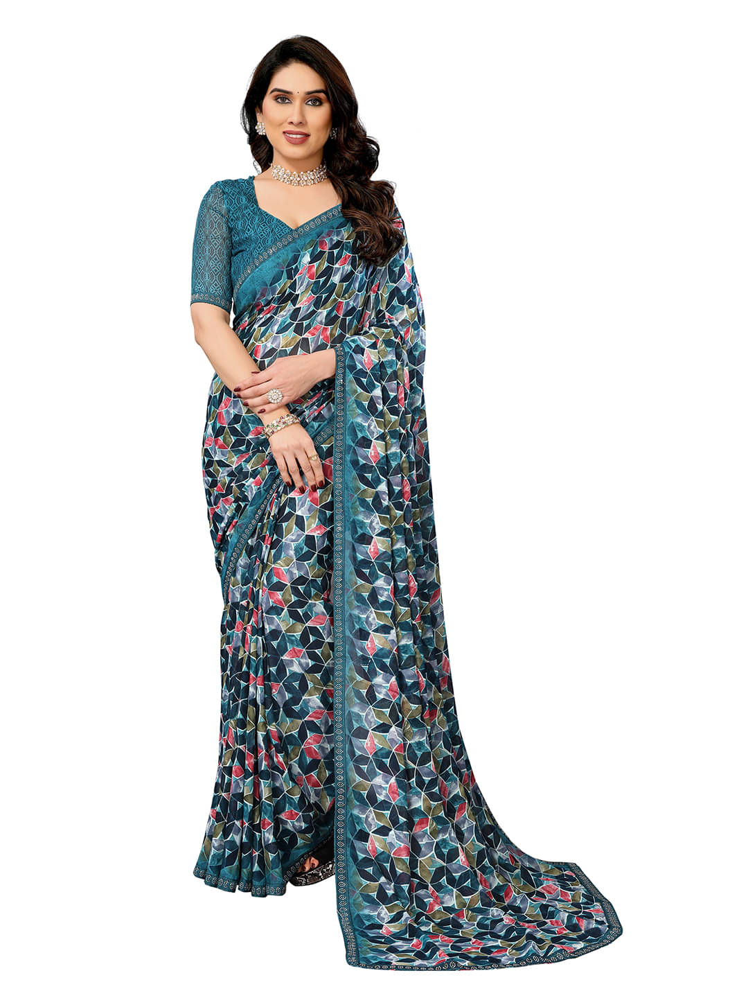 ANAND SAREES Georgette Printed Ilkal Saree With Unstitched Blouse Piece ( Rama ) ANAND SAREES Georgette Printed Ilkal Saree With Unstitched Blouse Piece ( Rama )
