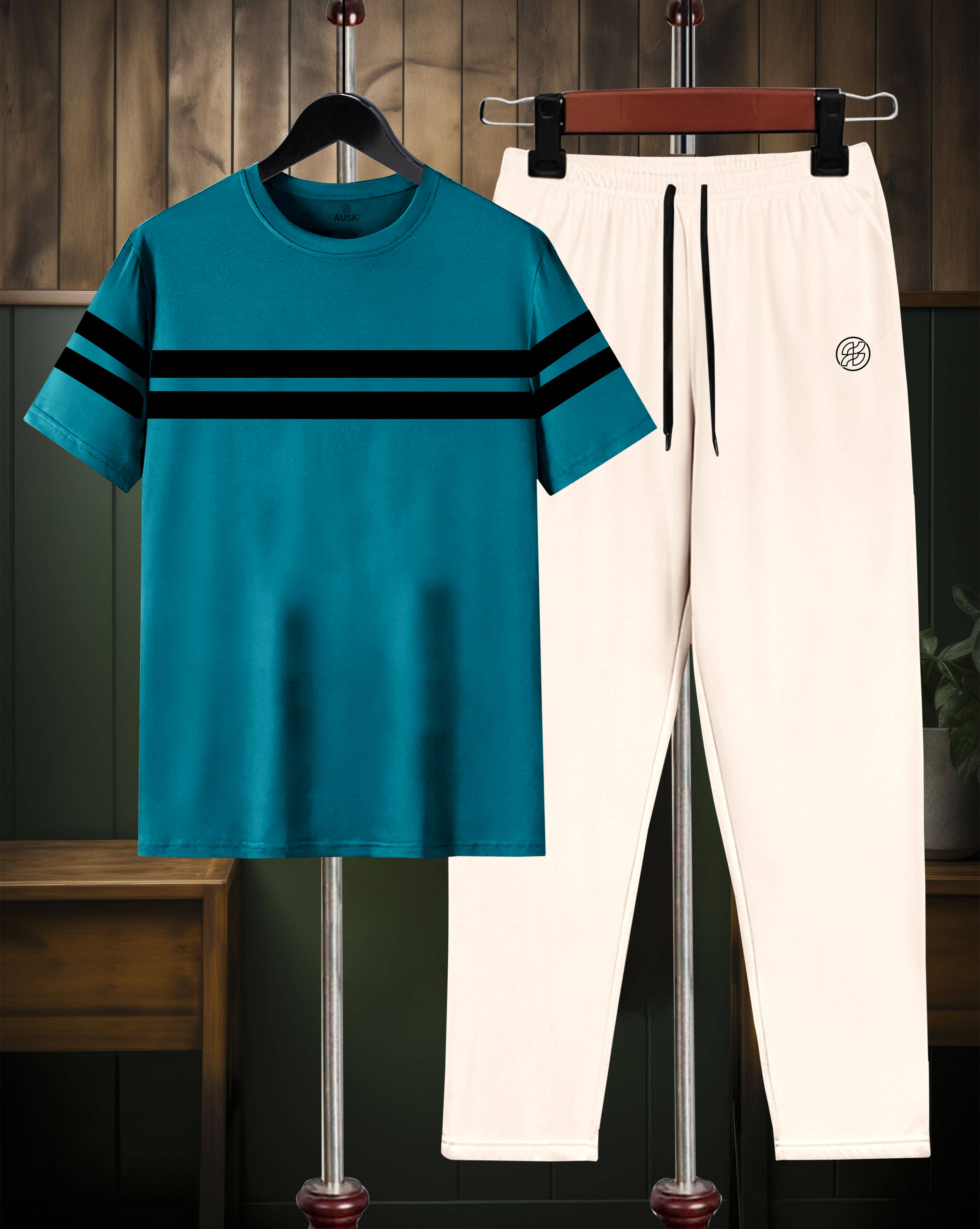     			AOOSH Teal Cotton Blend Relaxed Fit Men's Tracksuit ( Pack of 1 )