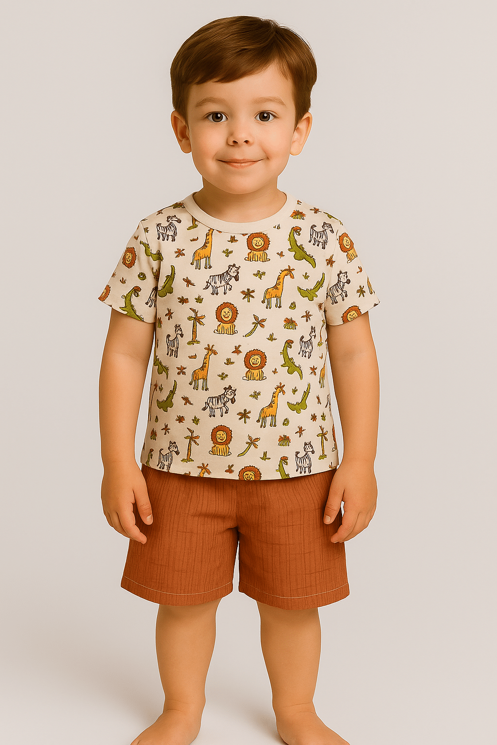     			ASTYLOR Pack of 1 Boys Cotton Blend T-Shirt & Shorts Set ( Brown )