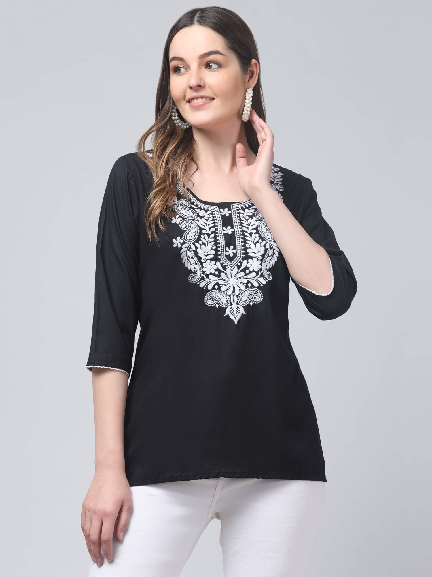     			Aura Glam Women's Rayon Regular Top ( Black )