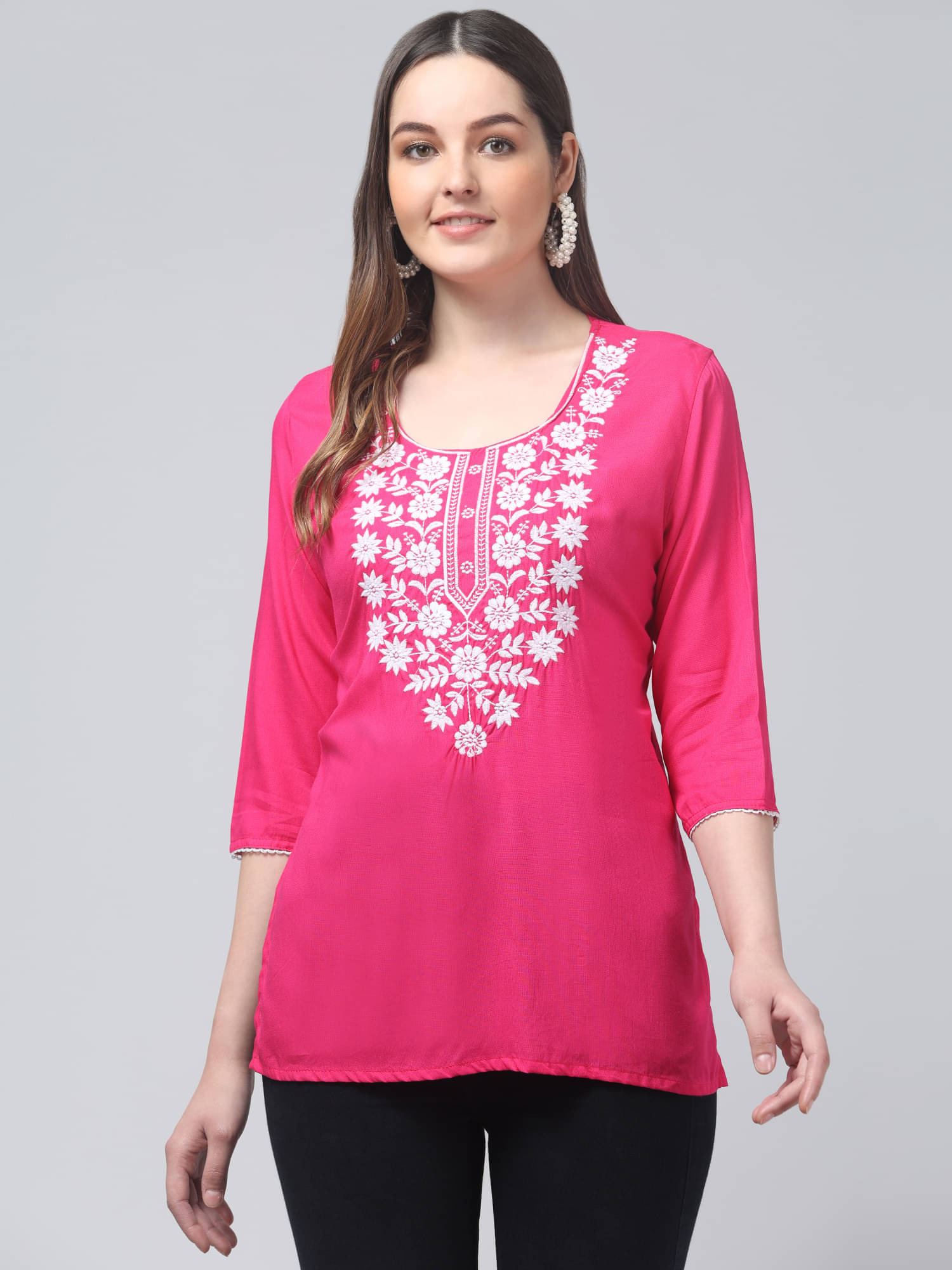 Aura Glam Women's Rayon Regular Top ( Magenta )     			Aura Glam Women's Rayon Regular Top ( Magenta )