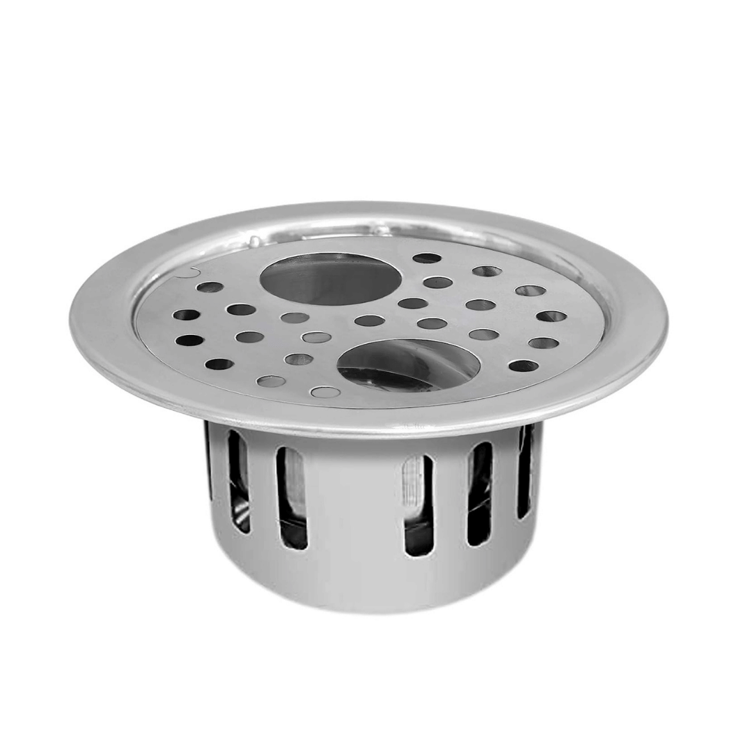BATHONIX Stainless Steel 5" Inch Holly Round Double Hole with Anti Cockroach Water Drain Lock Jali for Bathroom & Kitchen (Pack of 1)