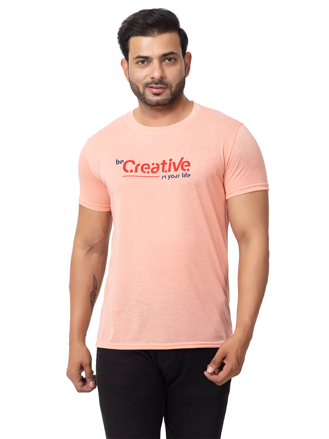     			BUFFARO Men Cotton Regular Fit Solid T-Shirt ( Peach )