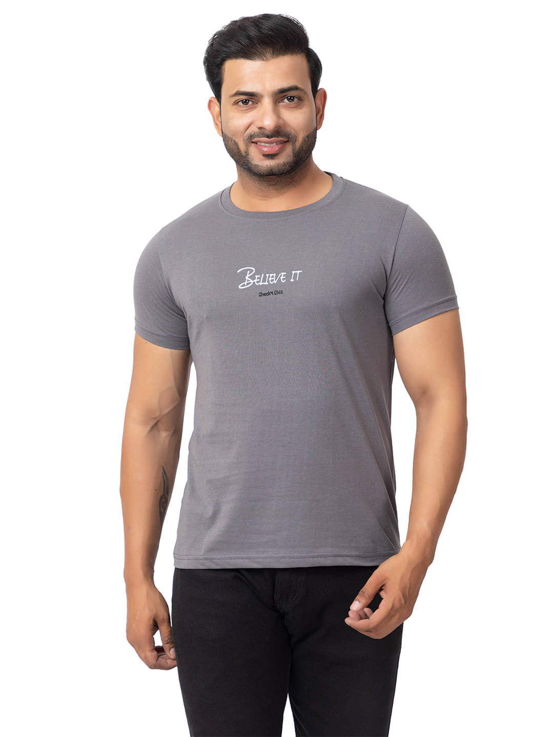     			BUFFARO Men Cotton Regular Fit Solid T-Shirt ( Grey )