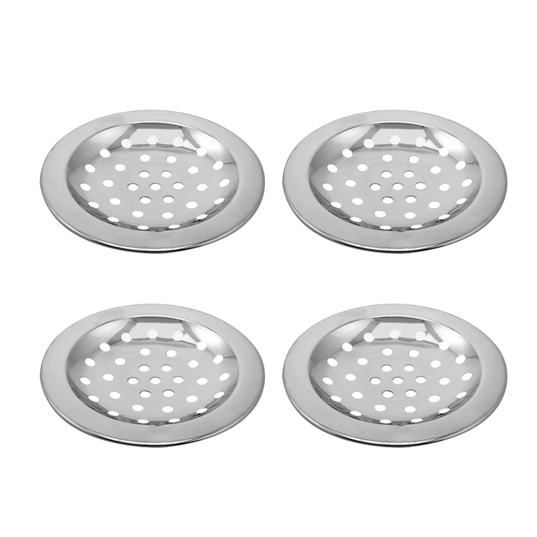 COSSIMO 4"Inch Plain Stainless Steel Drain Strainer Chrome Finish Jali for Bathroom & Kitchen (Pack of 4)