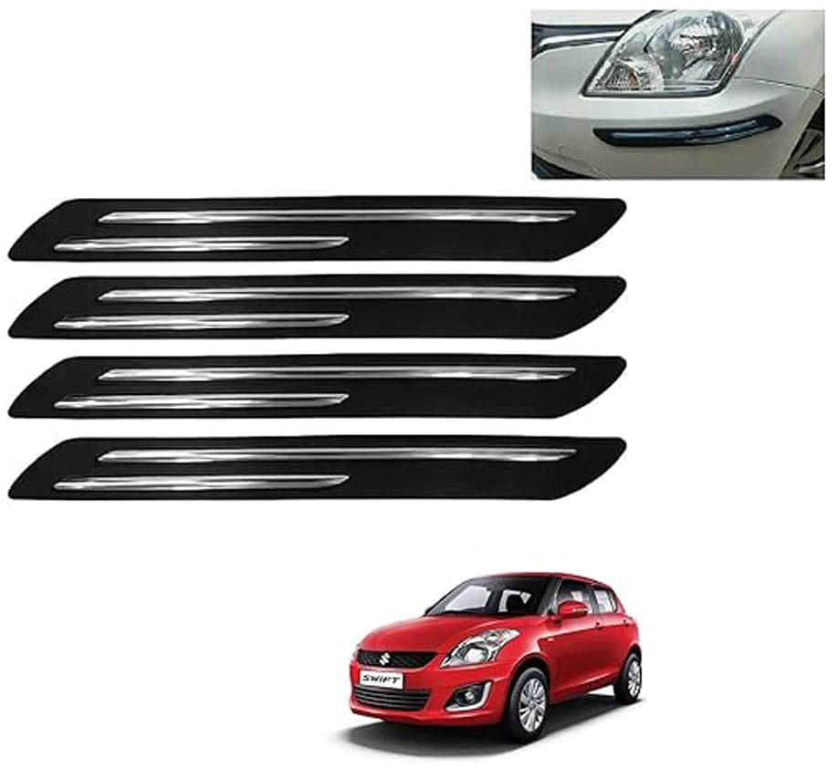     			Car Bumper Protector Guard with Double Chrome Strip for Car 4Pcs - Black for All Cars