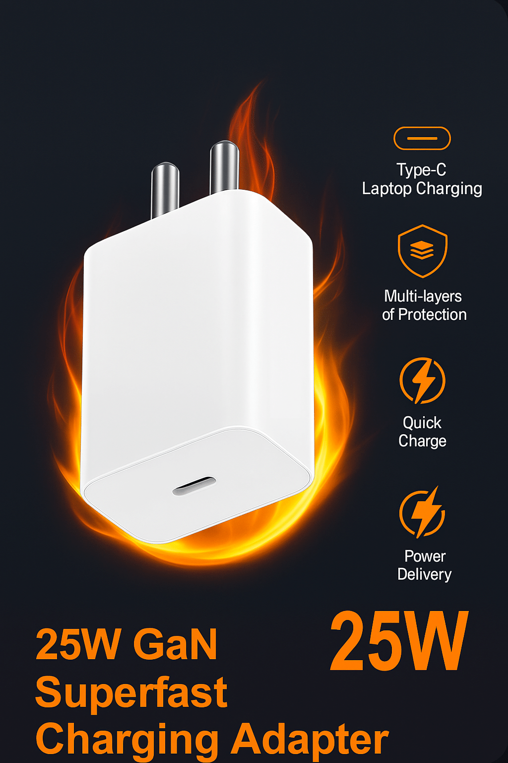 Compact 25W GaN Charger | Quick Charge + Power Delivery | Type-C Fast Adapter for Mobile Phones Compact 25W GaN Charger | Quick Charge + Power Delivery | Type-C Fast Adapter for Mobile Phones