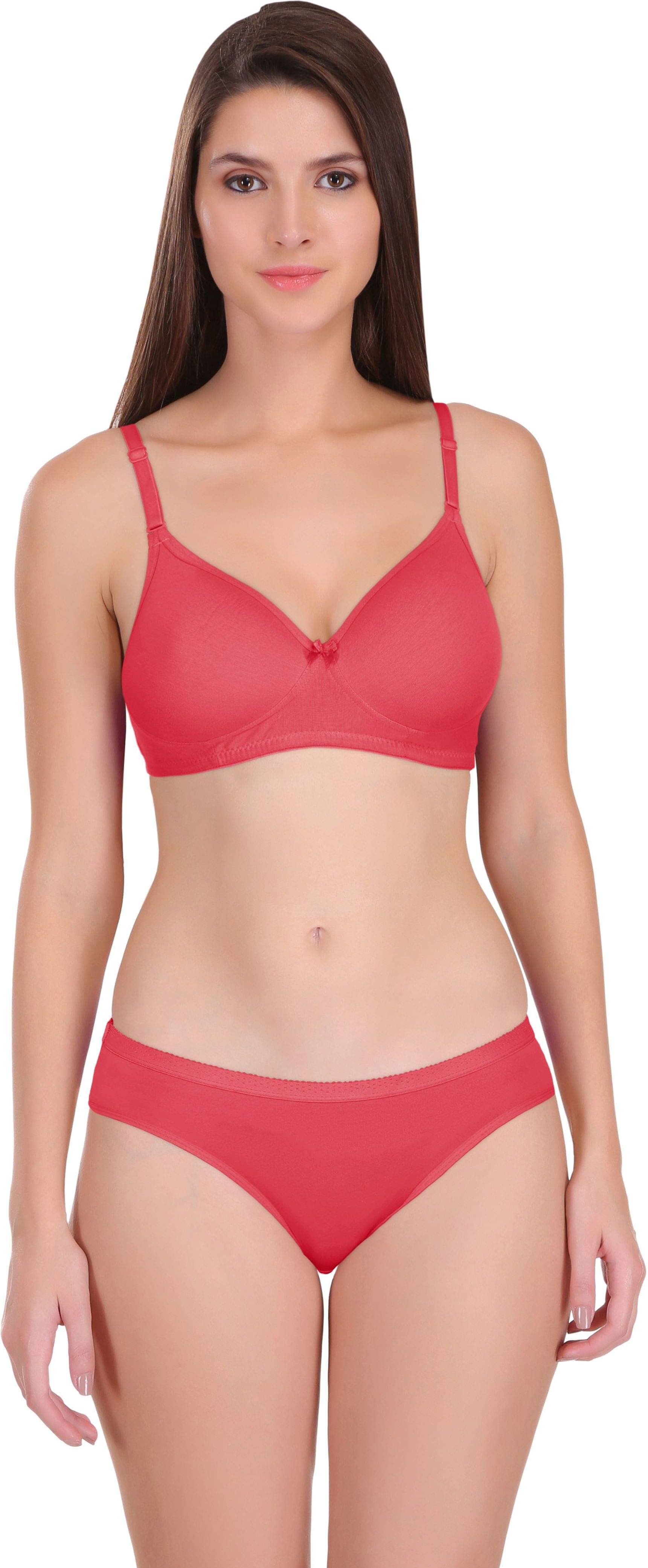     			Featherline Pack of 1 Polyester Bra & Panty Set For Women ( Coral )