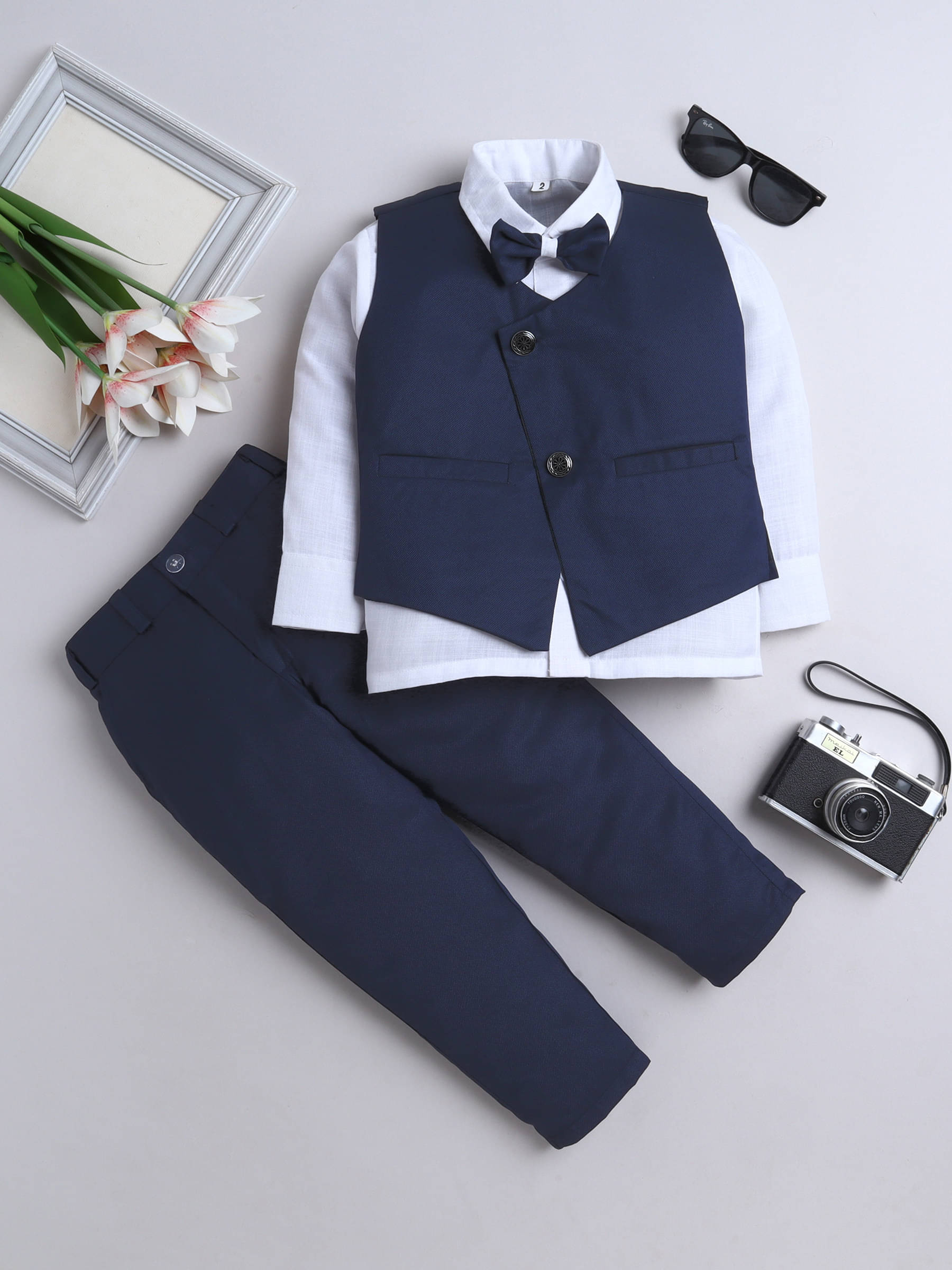     			Fourfolds Boys Cotton Blend Suit ( Pack of 1 , Navy Blue )