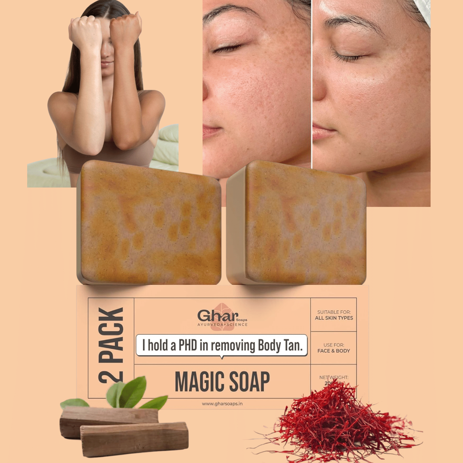     			GHAR SOAPS Skin Whitening MAGIC SOAPS Bathing Bar for All Skin Type ( Pack of 2 )