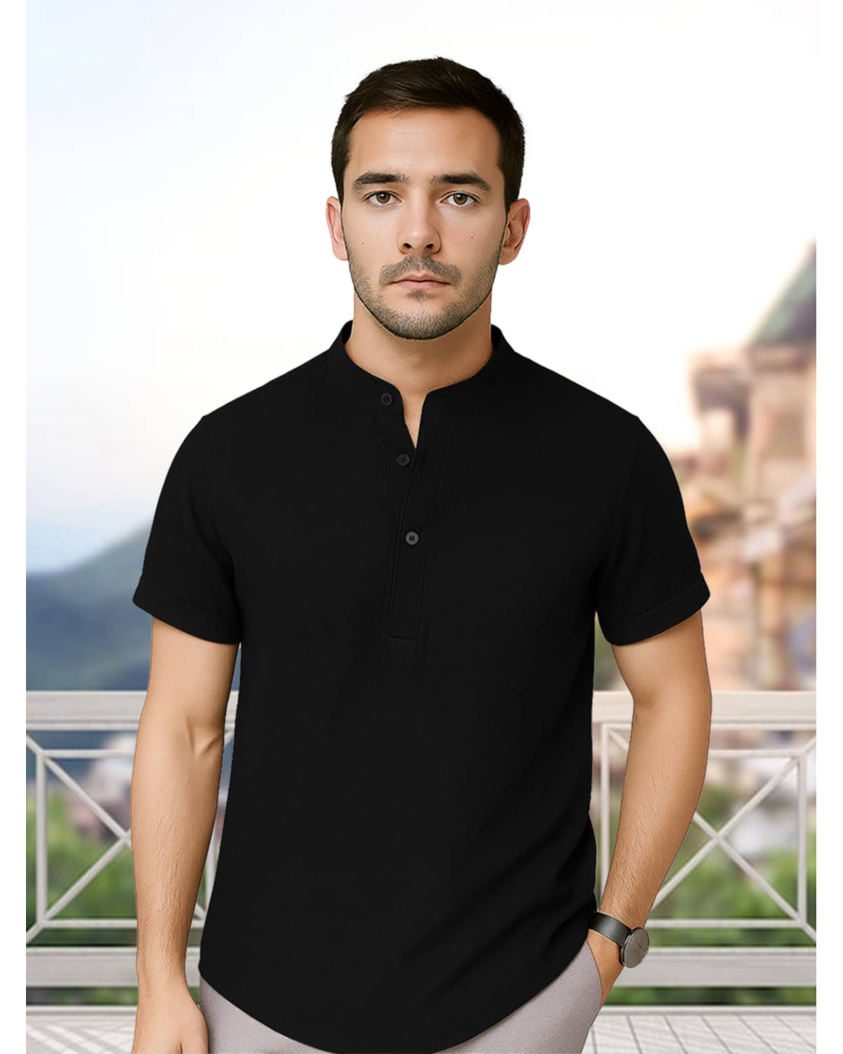    			Glito Polyester Slim Fit Solids Half Sleeves Men's Casual Shirt - Black ( Pack of 1 )