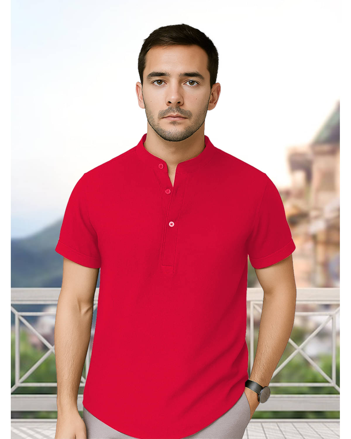     			Glito Polyester Slim Fit Solids Half Sleeves Men's Casual Shirt - Pink ( Pack of 1 )