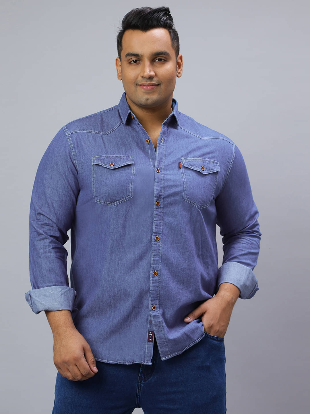     			HJ HASASI Denim Regular Fit Solids Full Sleeves Men's Casual Shirt - Blue ( Pack of 1 )