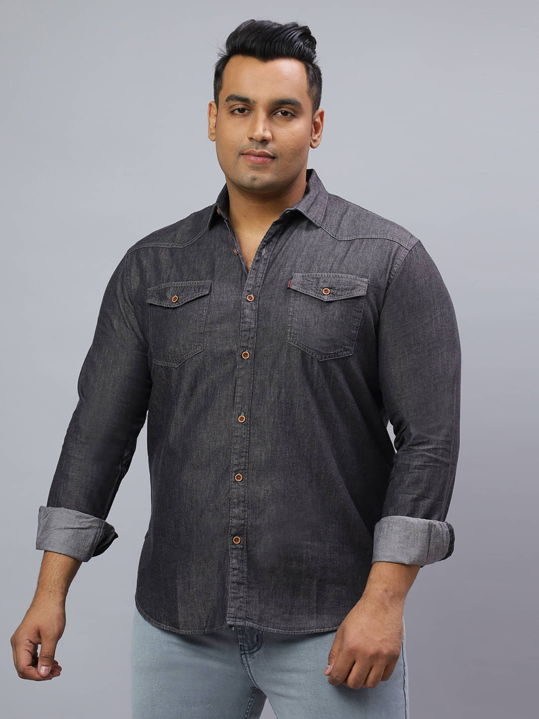HJ HASASI Denim Regular Fit Solids Full Sleeves Men's Casual Shirt - Black ( Pack of 1 ) HJ HASASI Denim Regular Fit Solids Full Sleeves Men's Casual Shirt - Black ( Pack of 1 )