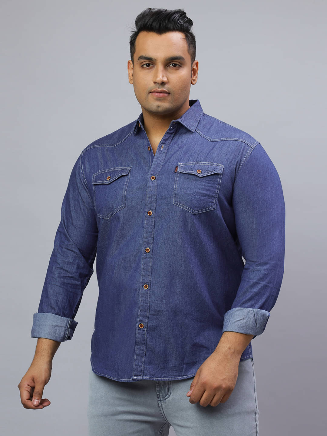     			HJ HASASI Denim Regular Fit Solids Full Sleeves Men's Casual Shirt - Blue ( Pack of 1 )