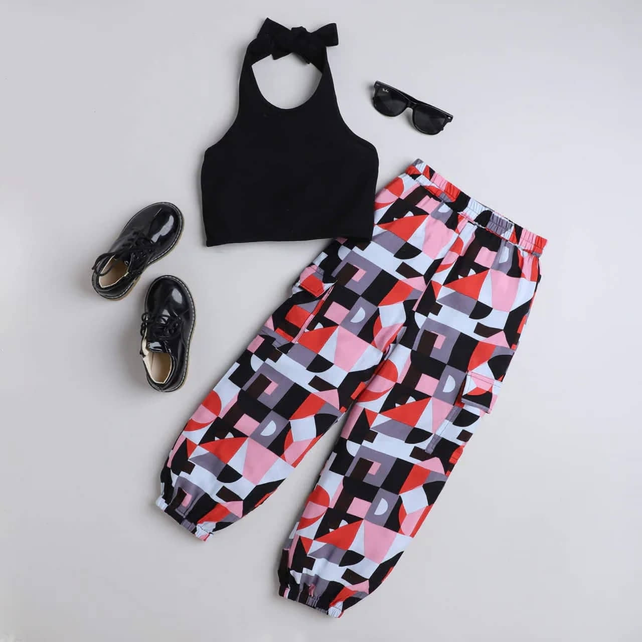 House Of Common Pack of 1 Girls Cotton Blend T-shirt & Shorts ( Black )