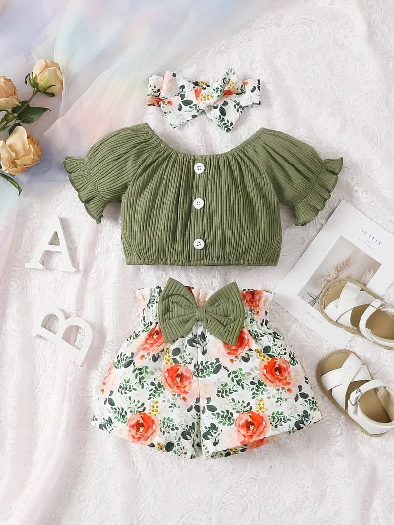 House Of Common Pack of 1 Baby Girls Cotton Blend T-shirt & Shorts ( Olive ) House Of Common Pack of 1 Baby Girls Cotton Blend T-shirt & Shorts ( Olive )