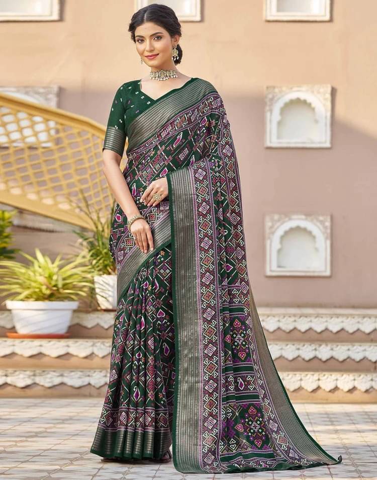 JULEE Silk Blend Printed Saree With Unstitched Blouse Piece ( Green ) JULEE Silk Blend Printed Saree With Unstitched Blouse Piece ( Green )
