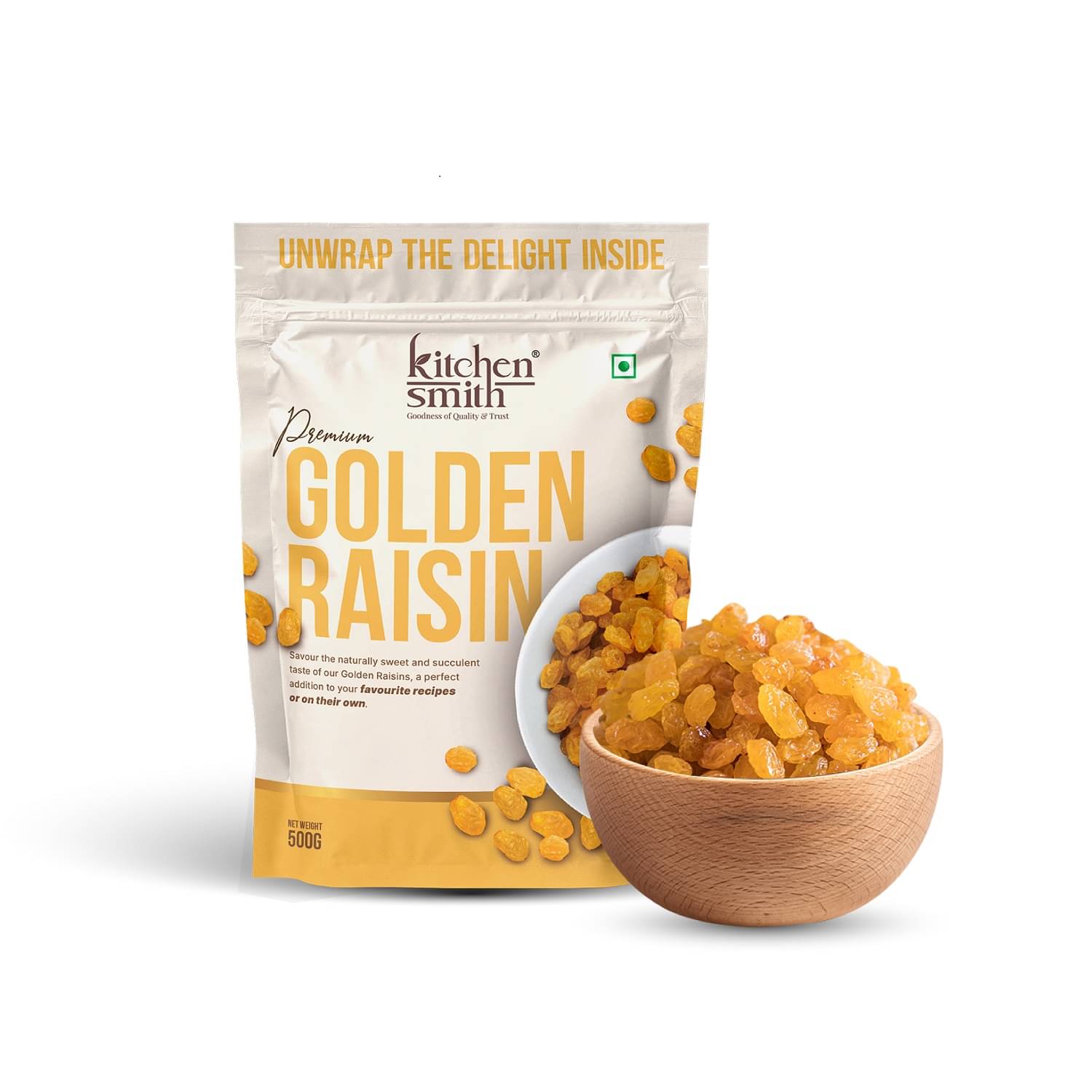 KITCHENSMITH Golden Raisin Seedless Long Premium Raisins Tasty Natural Dry Fruits 500gm (Pack of 1) KITCHENSMITH Golden Raisin Seedless Long Premium Raisins Tasty Natural Dry Fruits 500gm (Pack of 1)