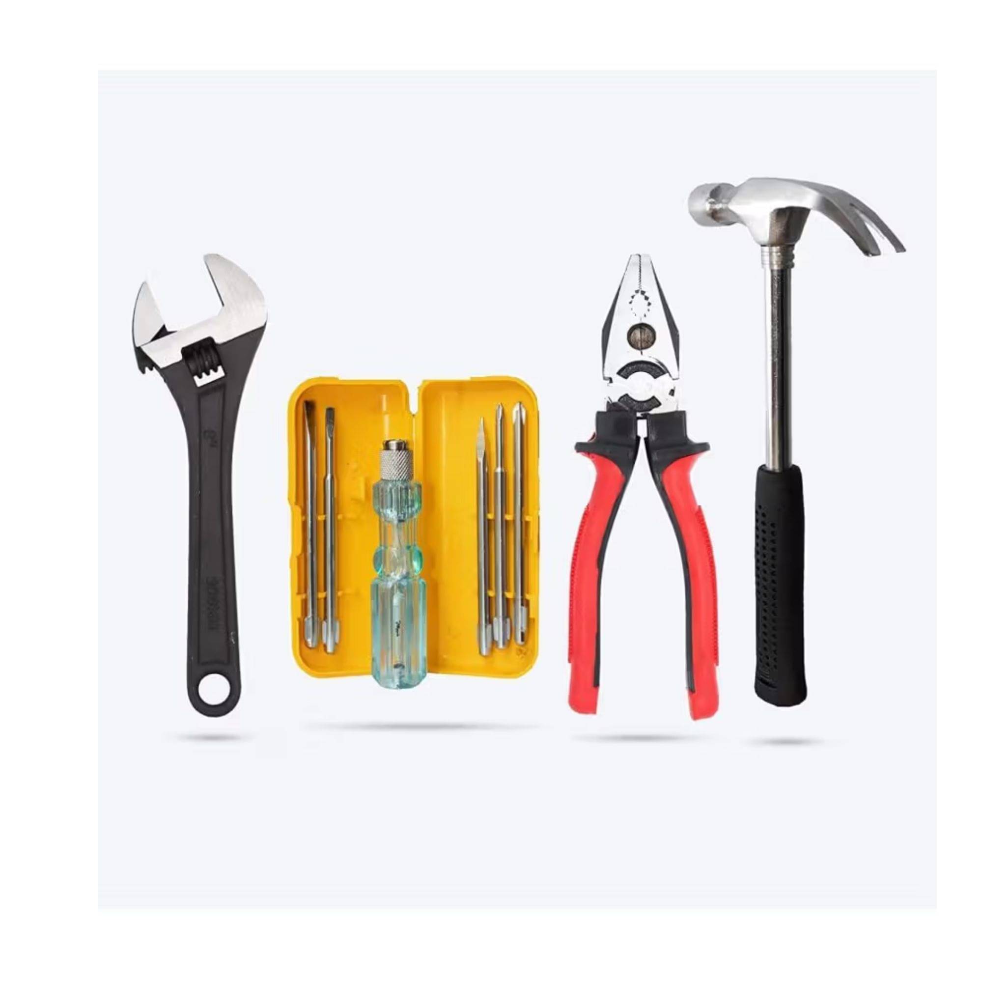     			Kadio Hand Tools Combo Set With 8" Rubber Grip Combination Plier,8" Adjustable Wrench, 8" Claw Hammer, 5 Pcs Screwdriver Set with Box (Set of 4)