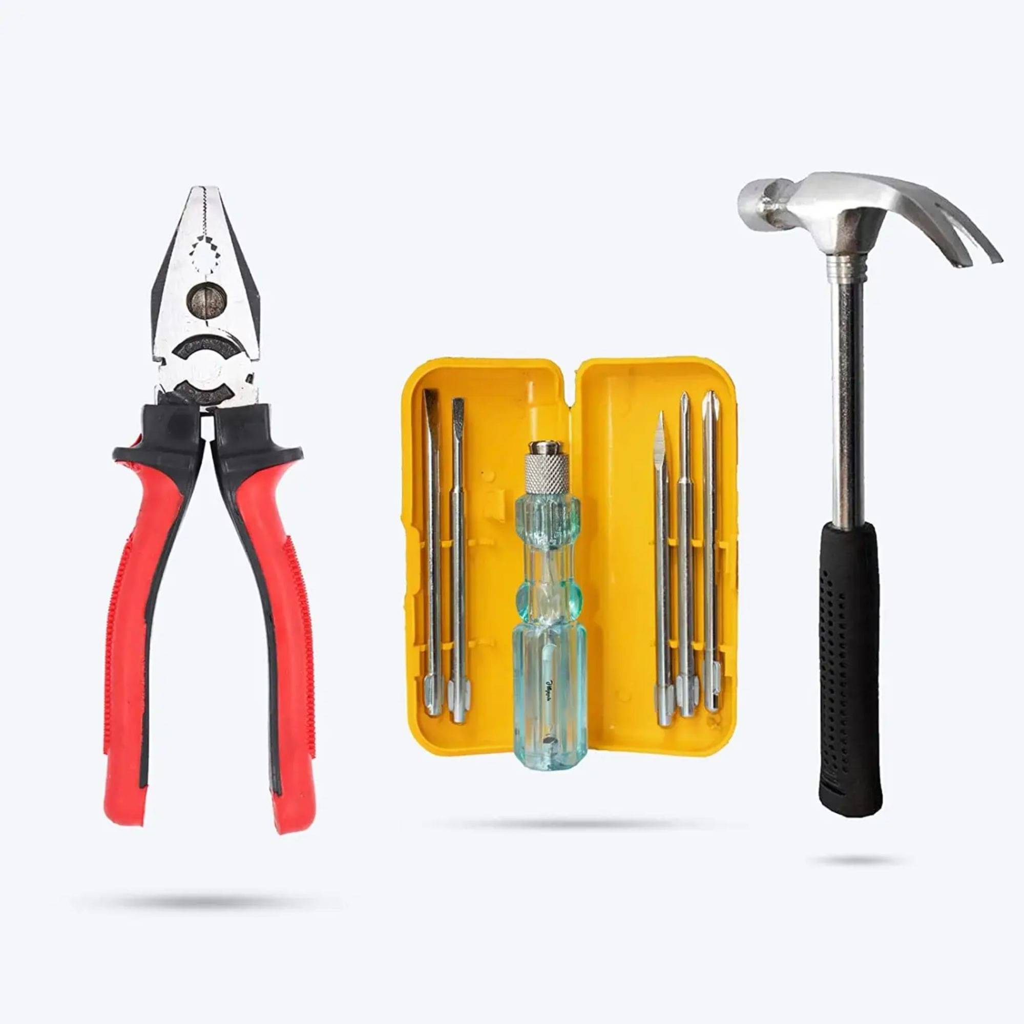 Kadio Hand Tools Combo Set With 8" Claw Hammer, 8" Rubber Grip Combination Plier, 5Pcs Screwdriver Set with Box (Set of 3) Kadio Hand Tools Combo Set With 8" Claw Hammer, 8" Rubber Grip Combination Plier, 5Pcs Screwdriver Set with Box (Set of 3)