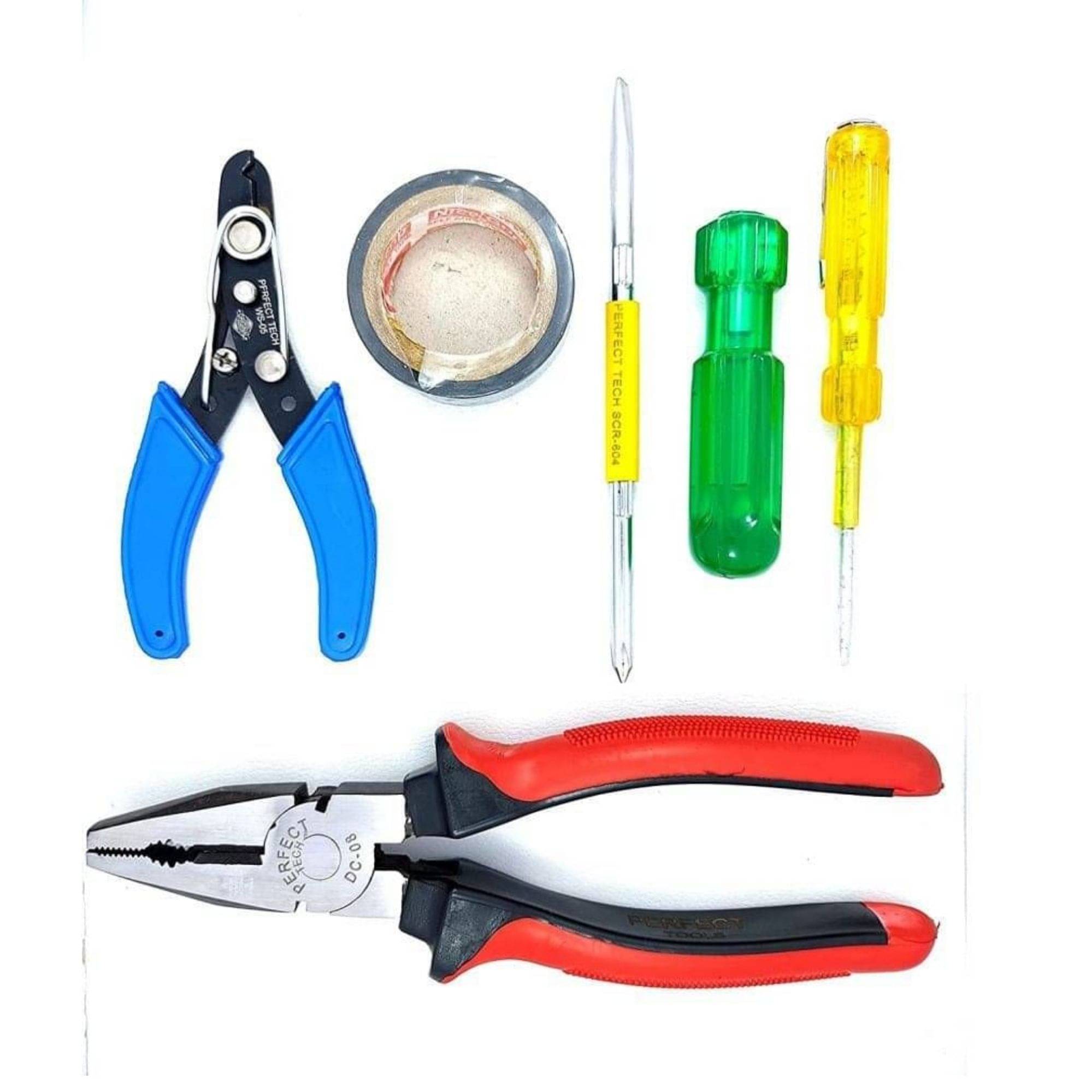Kadio Hand Tools Combo Set With 8" Rubber Grip Plier, Wire Cutter, 11" 2 in 1 Screw Driver, PVC Tape, Tester (Multicolor, Heavy Duty)(Set of 5) Kadio Hand Tools Combo Set With 8" Rubber Grip Plier, Wire Cutter, 11" 2 in 1 Screw Driver, PVC Tape, Tester (Multicolor, Heavy Duty)(Set of 5)