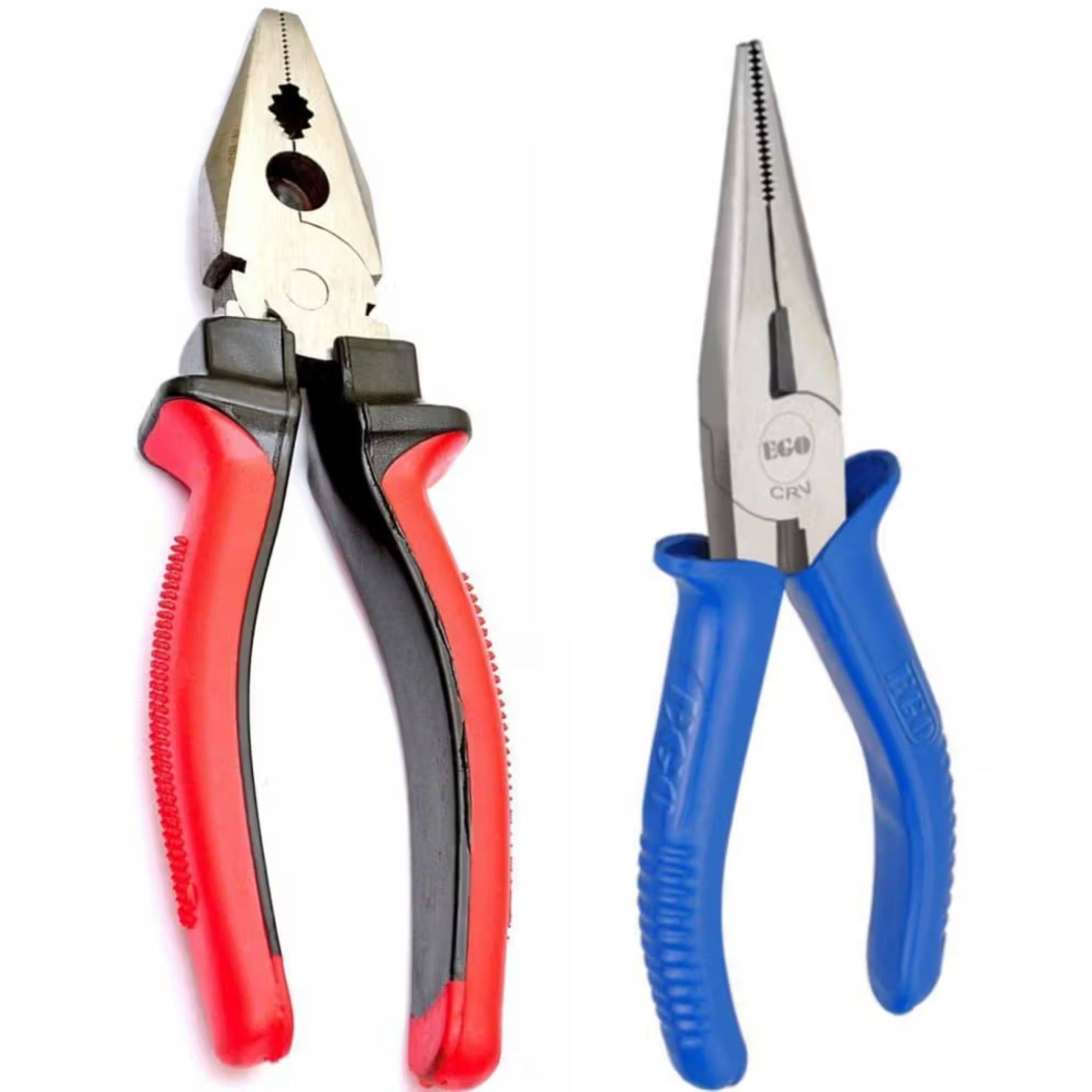     			Kadio Hand Tools Combo Set With 8" Rubber Grip Plier and Nose Plier (Multicolor, Heavy Duty)(Set of 2)