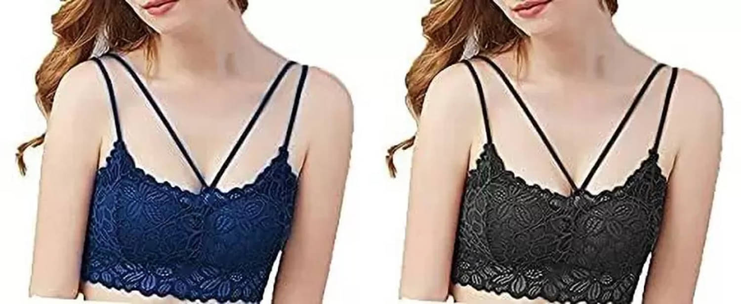    			Kamini Pack of 2 Lace Lightly Padded Bralette Bra For Women ( Multicolor12 )