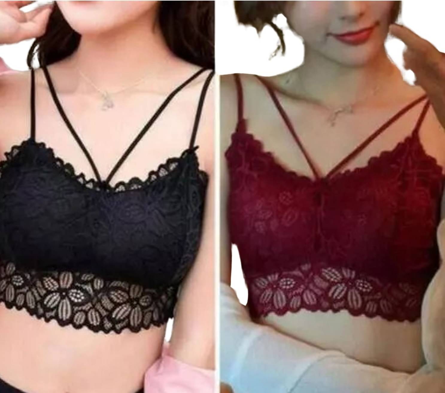     			Kamini Pack of 2 Lace Lightly Padded Bralette Bra For Women ( Multicolor10 )