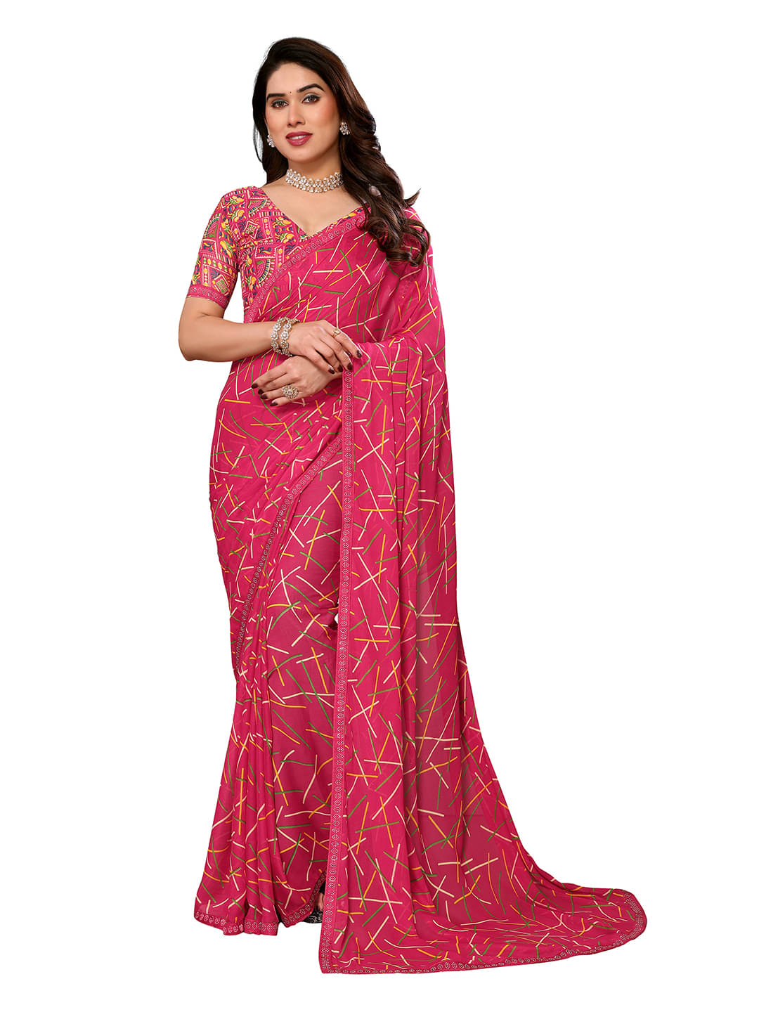 Kashvi Sarees Georgette Printed Ilkal Saree With Unstitched Blouse Piece ( Pink ) Kashvi Sarees Georgette Printed Ilkal Saree With Unstitched Blouse Piece ( Pink )