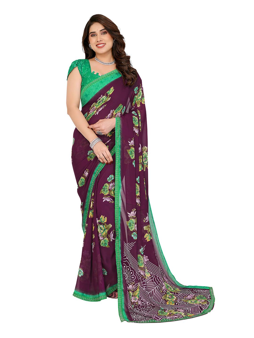     			Kashvi Sarees Georgette Printed Ilkal Saree With Unstitched Blouse Piece ( Brown )