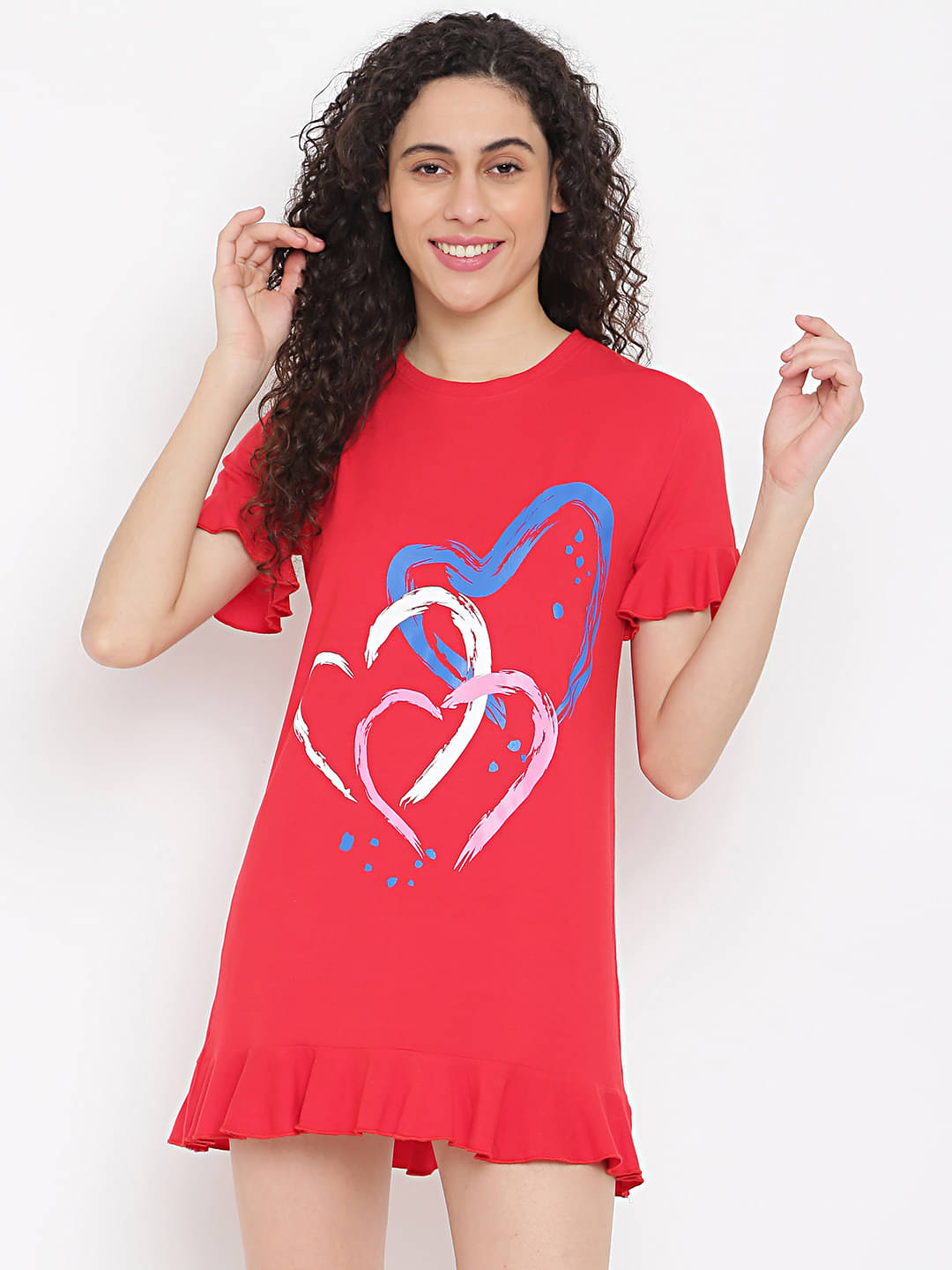     			La Intimo Red Modal Women's Nightwear Night T-Shirt ( Pack of 1 )