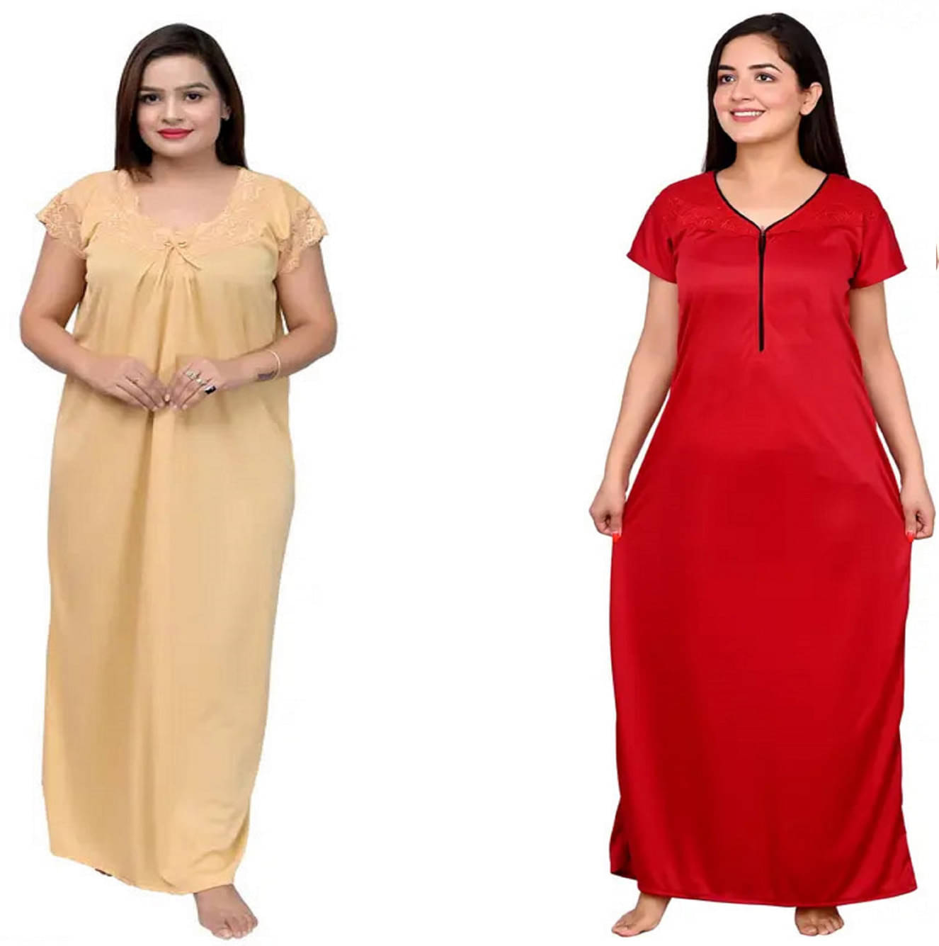     			MACGROW Red Satin Women's Nightwear Nighty & Night Gowns ( Pack of 2 )