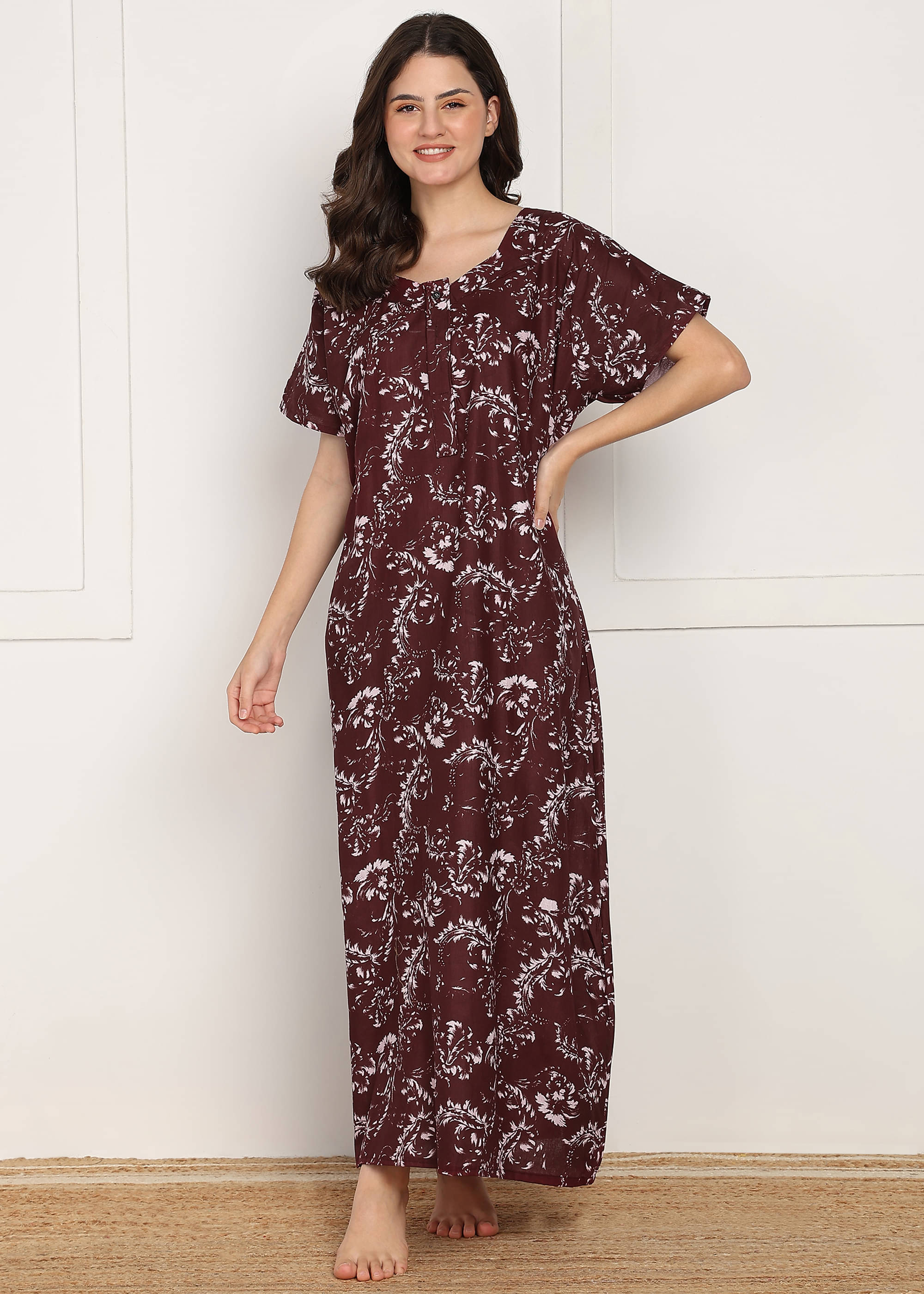     			MOTI & SONS Brown Cotton Women's Nightwear Night Dress ( Pack of 1 )