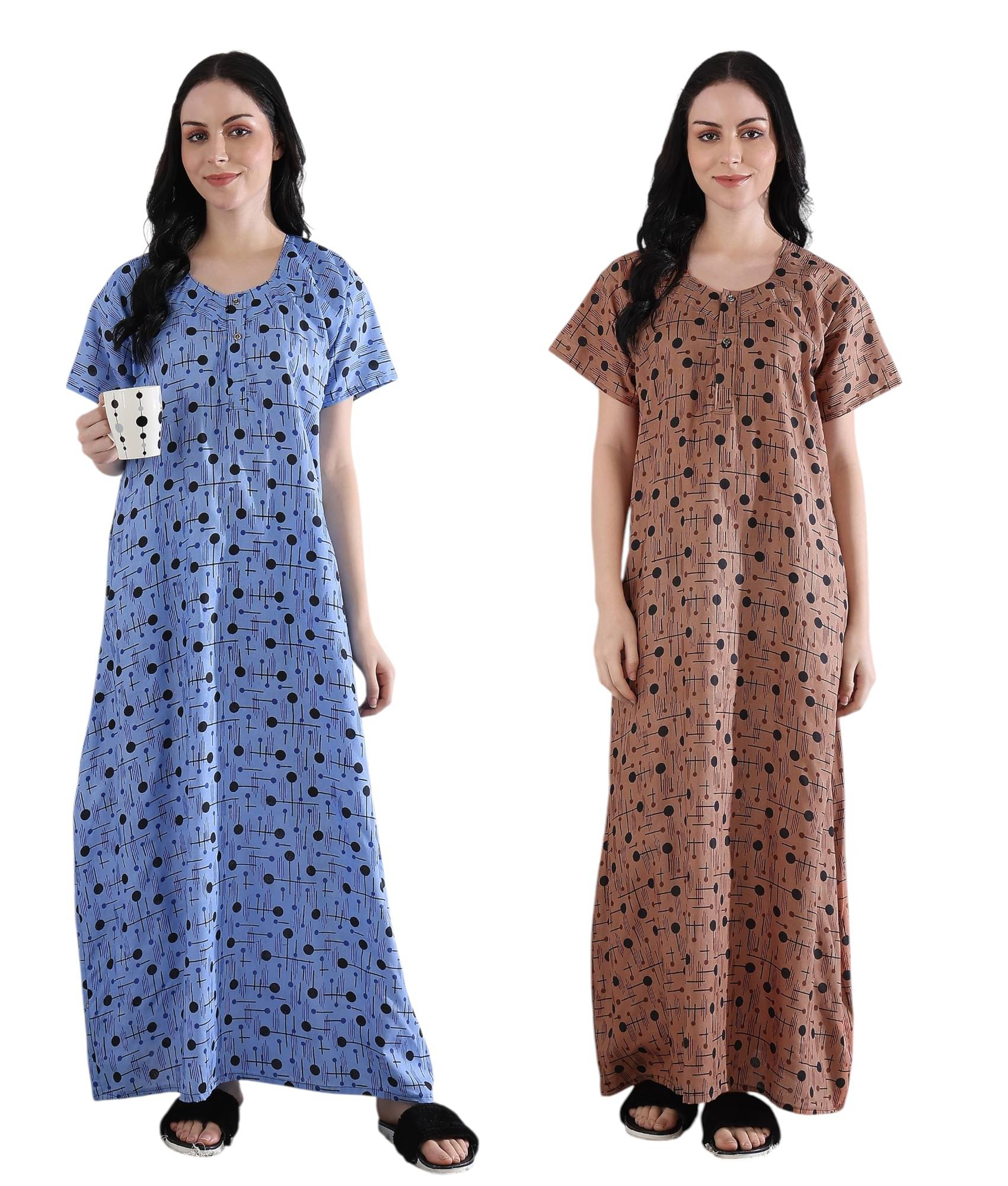     			MOTI & SONS Multicolor Cotton Women's Nightwear Night Dress ( Pack of 2 )