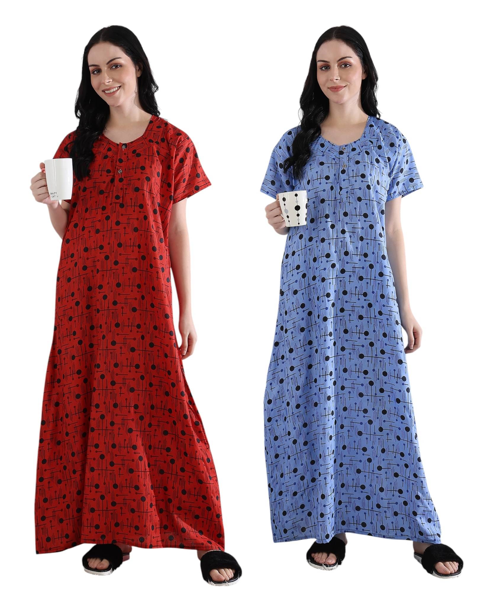 MOTI & SONS Multicolor Cotton Women's Nightwear Night Dress ( Pack of 2 )     			MOTI & SONS Multicolor Cotton Women's Nightwear Night Dress ( Pack of 2 )