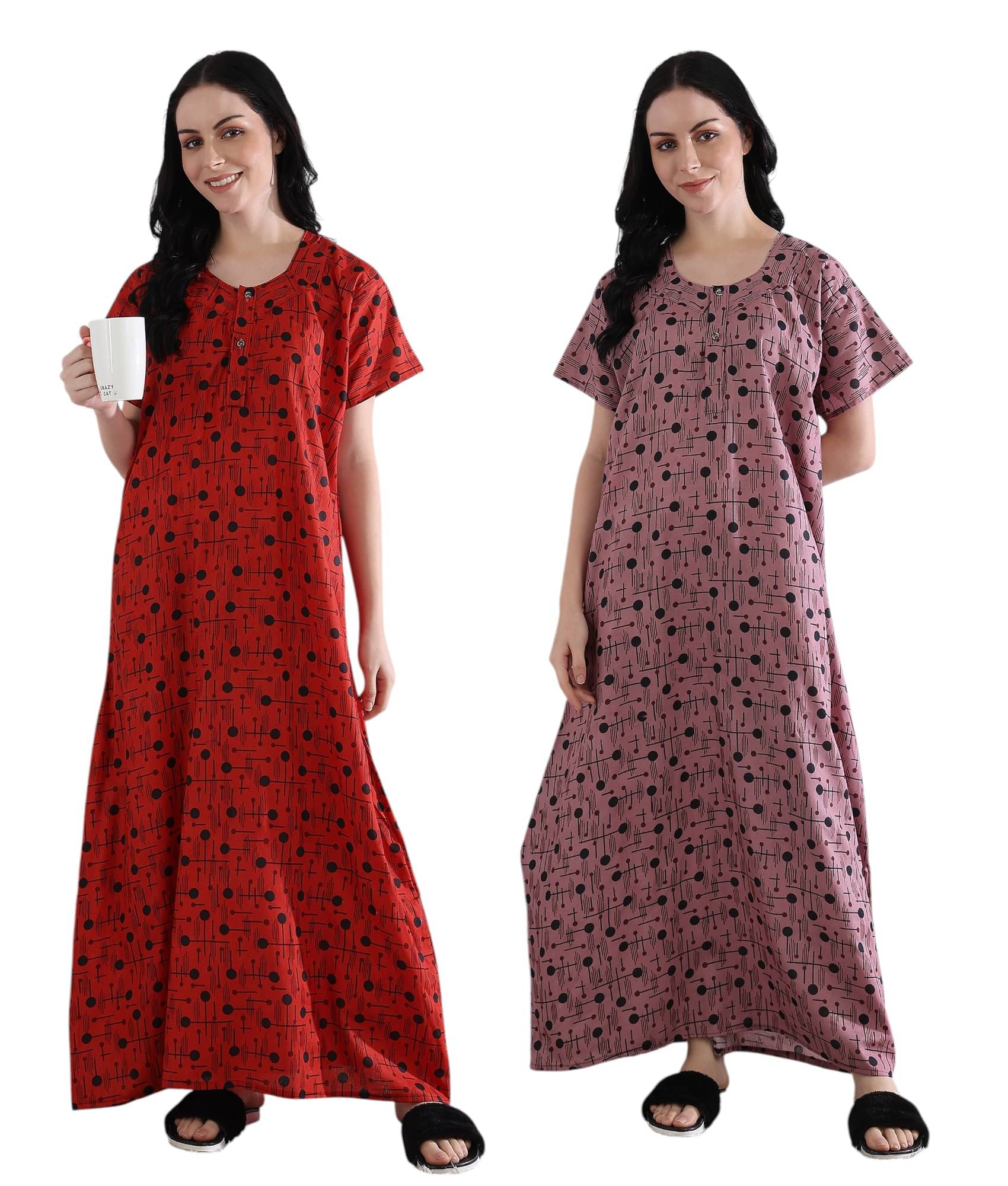     			MOTI & SONS Multicolor Cotton Women's Nightwear Night Dress ( Pack of 2 )