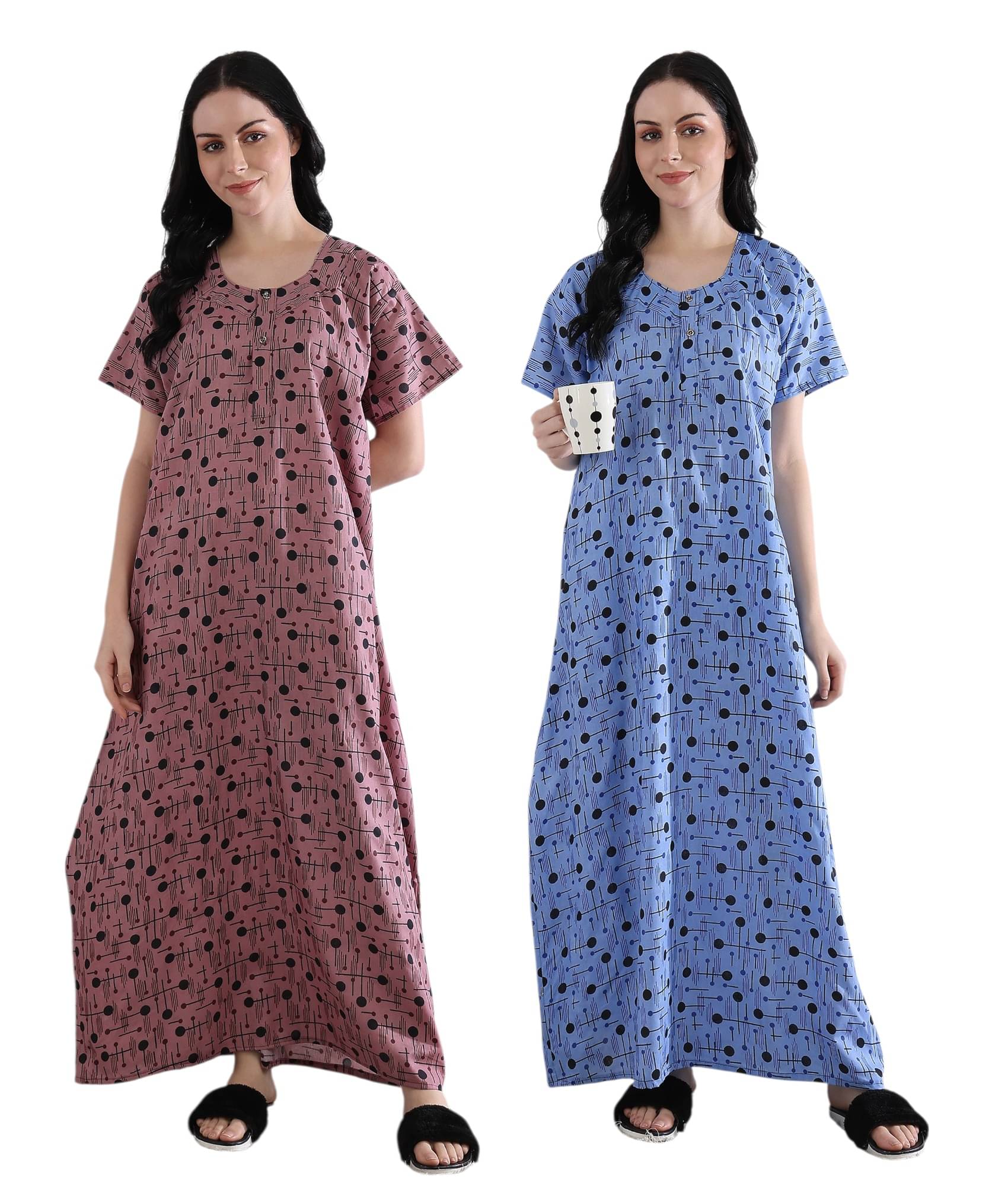     			MOTI & SONS Multicolor Cotton Women's Nightwear Night Dress ( Pack of 2 )
