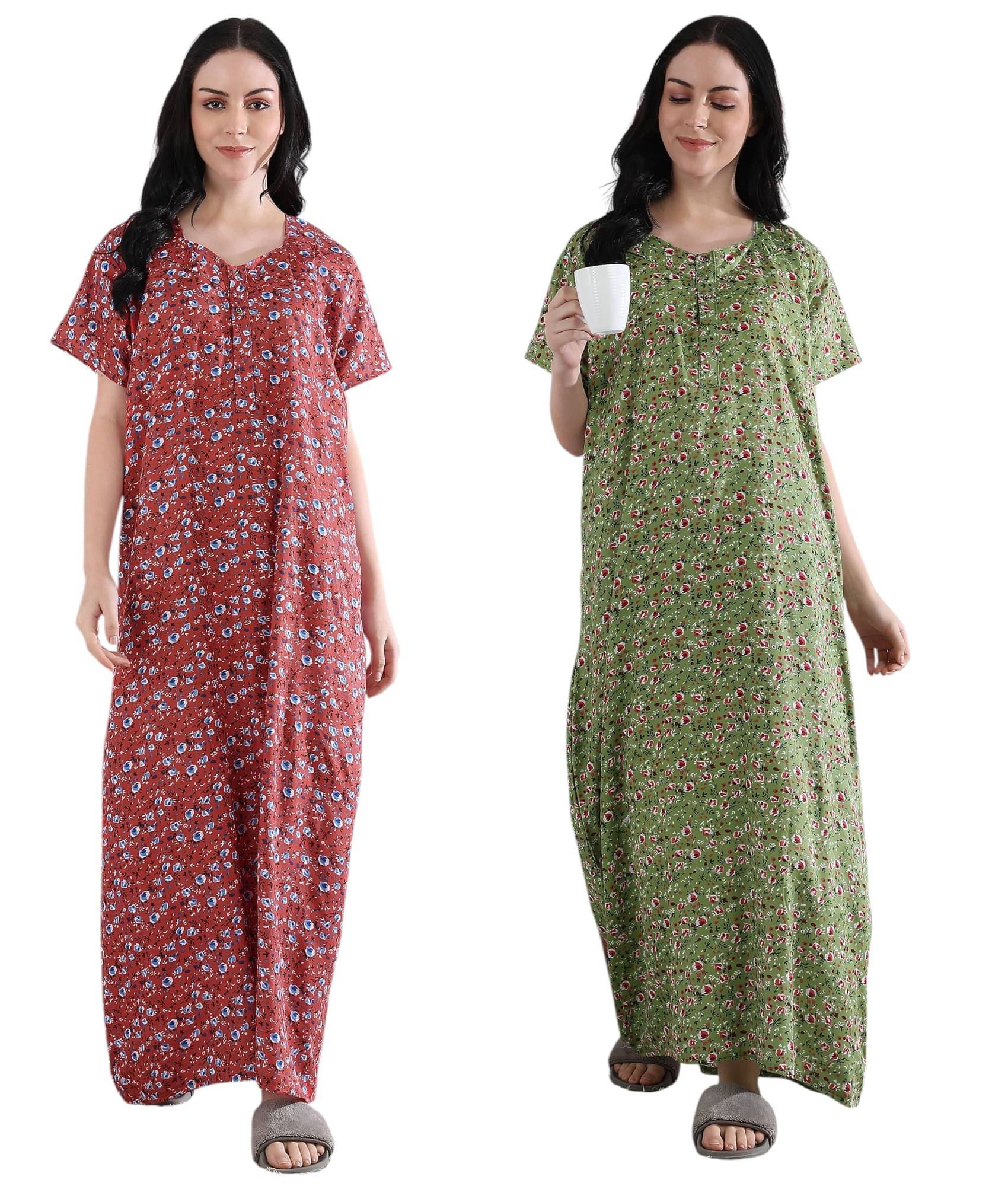 MOTI & SONS Multicolor Cotton Women's Nightwear Night Dress ( Pack of 2 )     			MOTI & SONS Multicolor Cotton Women's Nightwear Night Dress ( Pack of 2 )