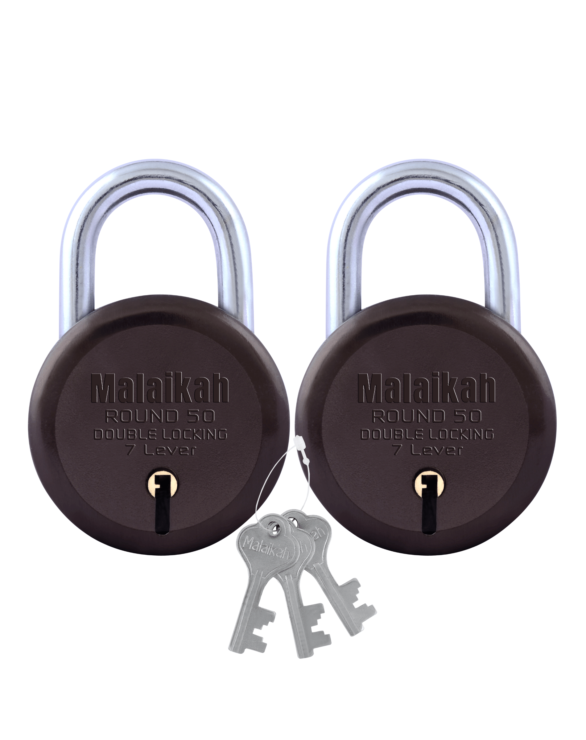 Malaikah Common Key Coffee Brown Round 50 Double Locking 7 Lever Comes With 3 Keys Pack Of 2     			Malaikah Common Key Coffee Brown Round 50 Double Locking 7 Lever Comes With 3 Keys Pack Of 2