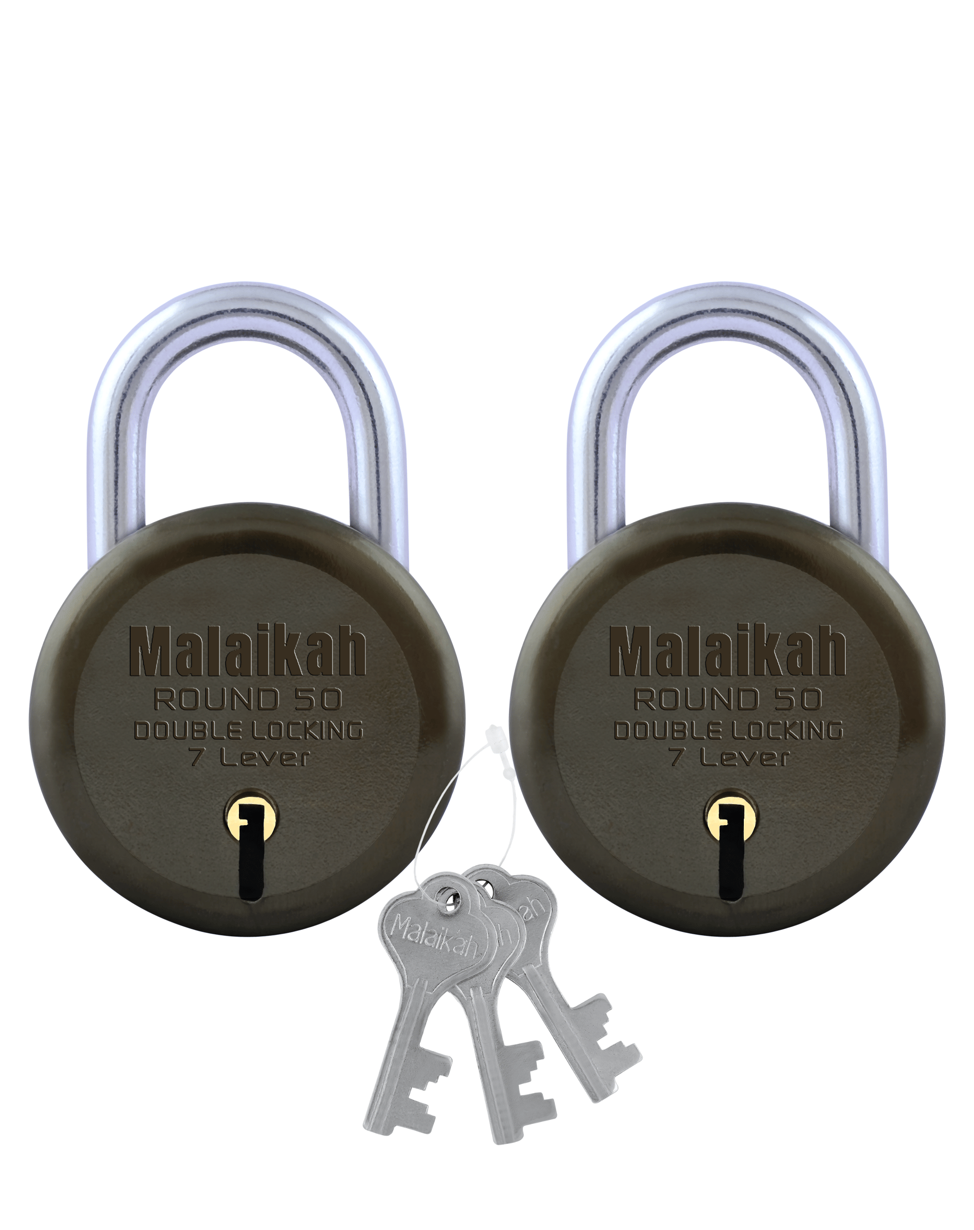 Malaikah Common Key  Dark Green Round 50 Double Locking 7 Lever Comes With 3 Keys Pack Of 2     			Malaikah Common Key  Dark Green Round 50 Double Locking 7 Lever Comes With 3 Keys Pack Of 2