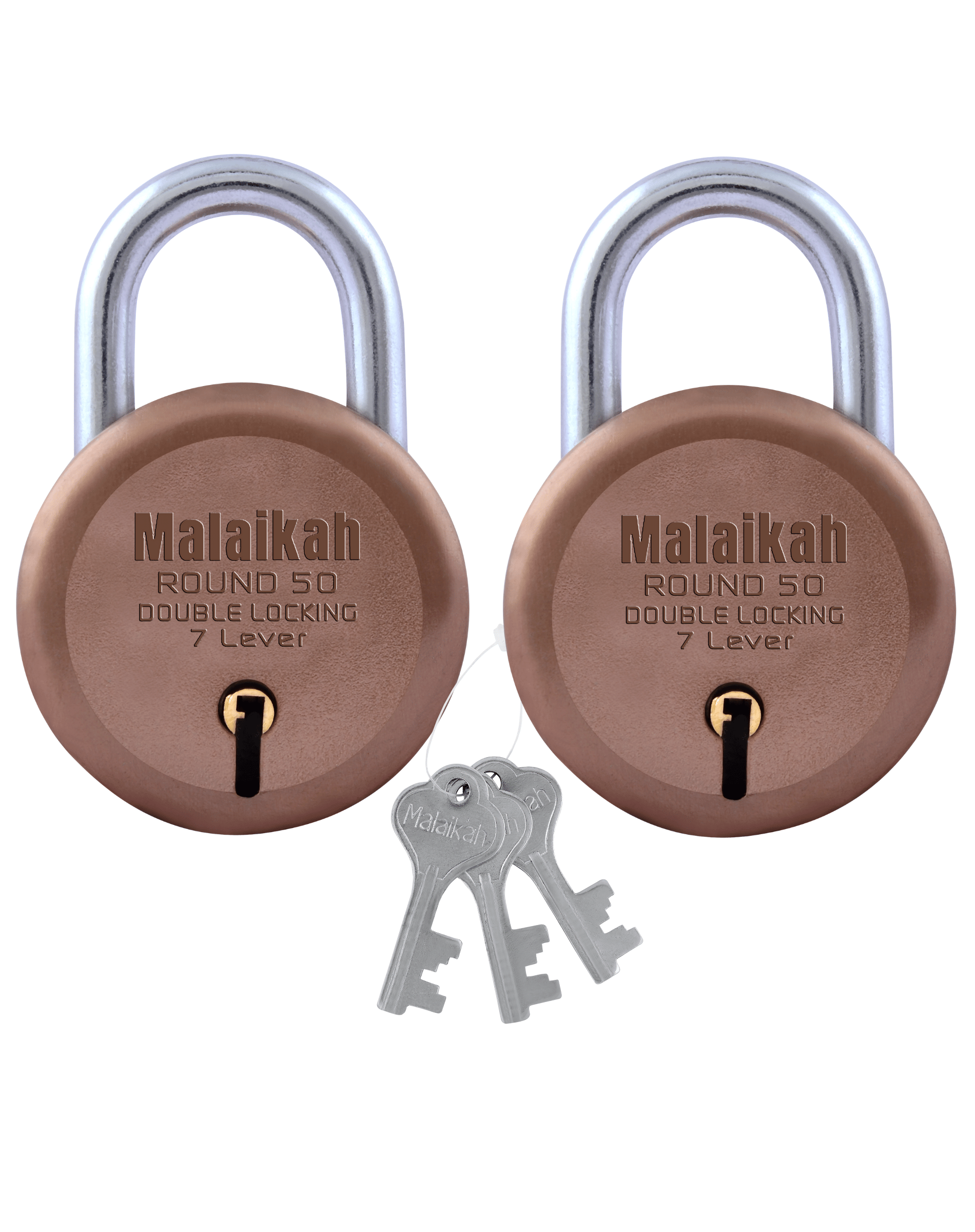 Malaikah Common Key  Rose Gold Round 50 Double Locking 7 Lever Comes With 3 Keys Pack Of 2     			Malaikah Common Key  Rose Gold Round 50 Double Locking 7 Lever Comes With 3 Keys Pack Of 2